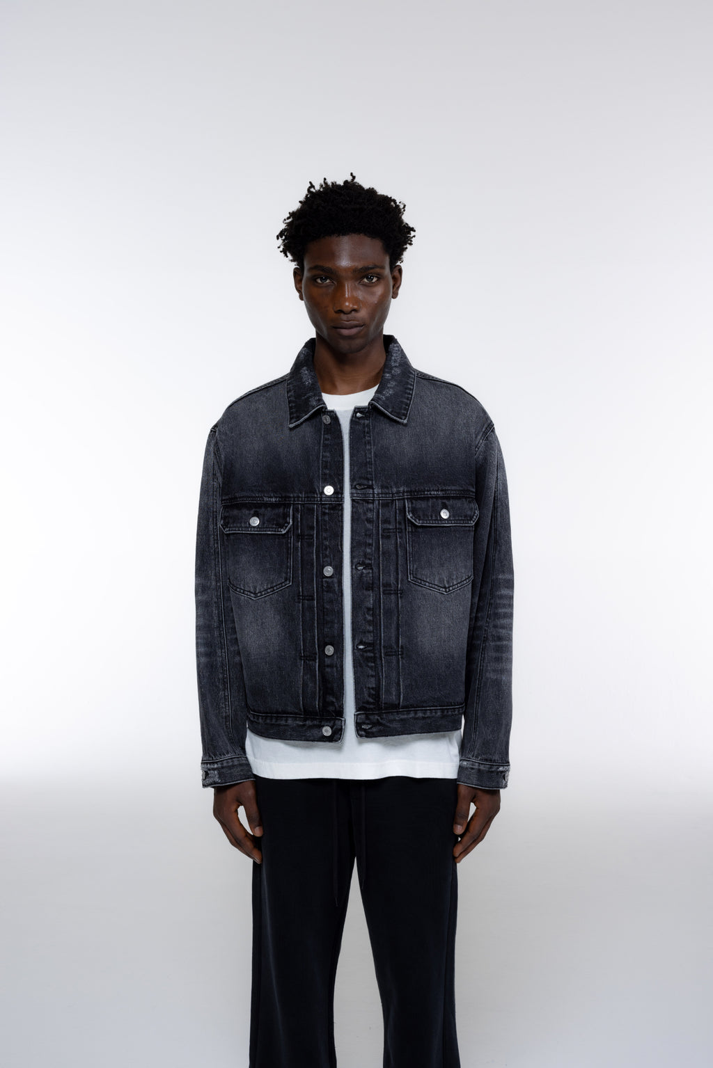 Cole Buxton | Pleated Denim Jacket | Mens | Black