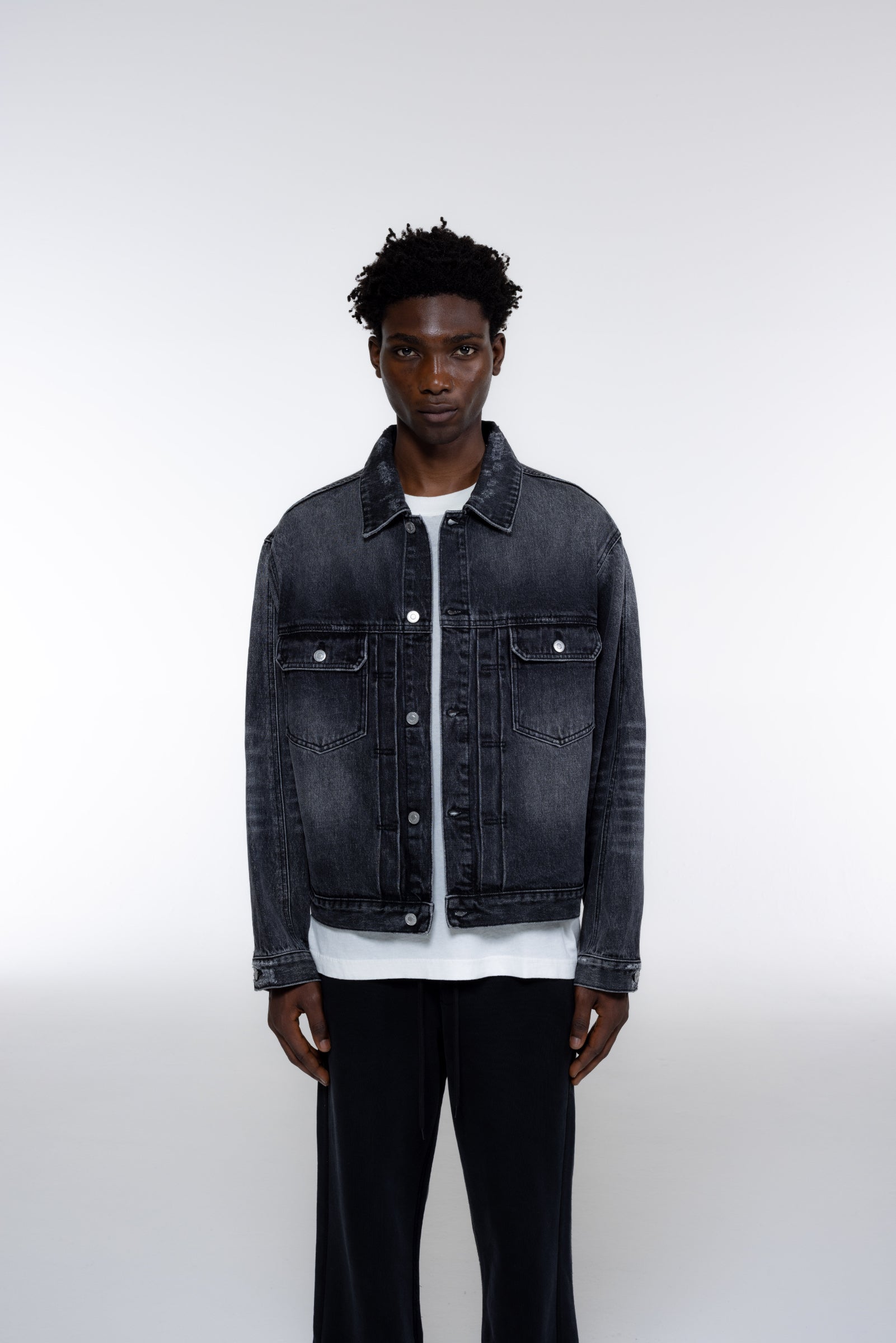 Cole Buxton | Pleated Denim Jacket | Mens | Black