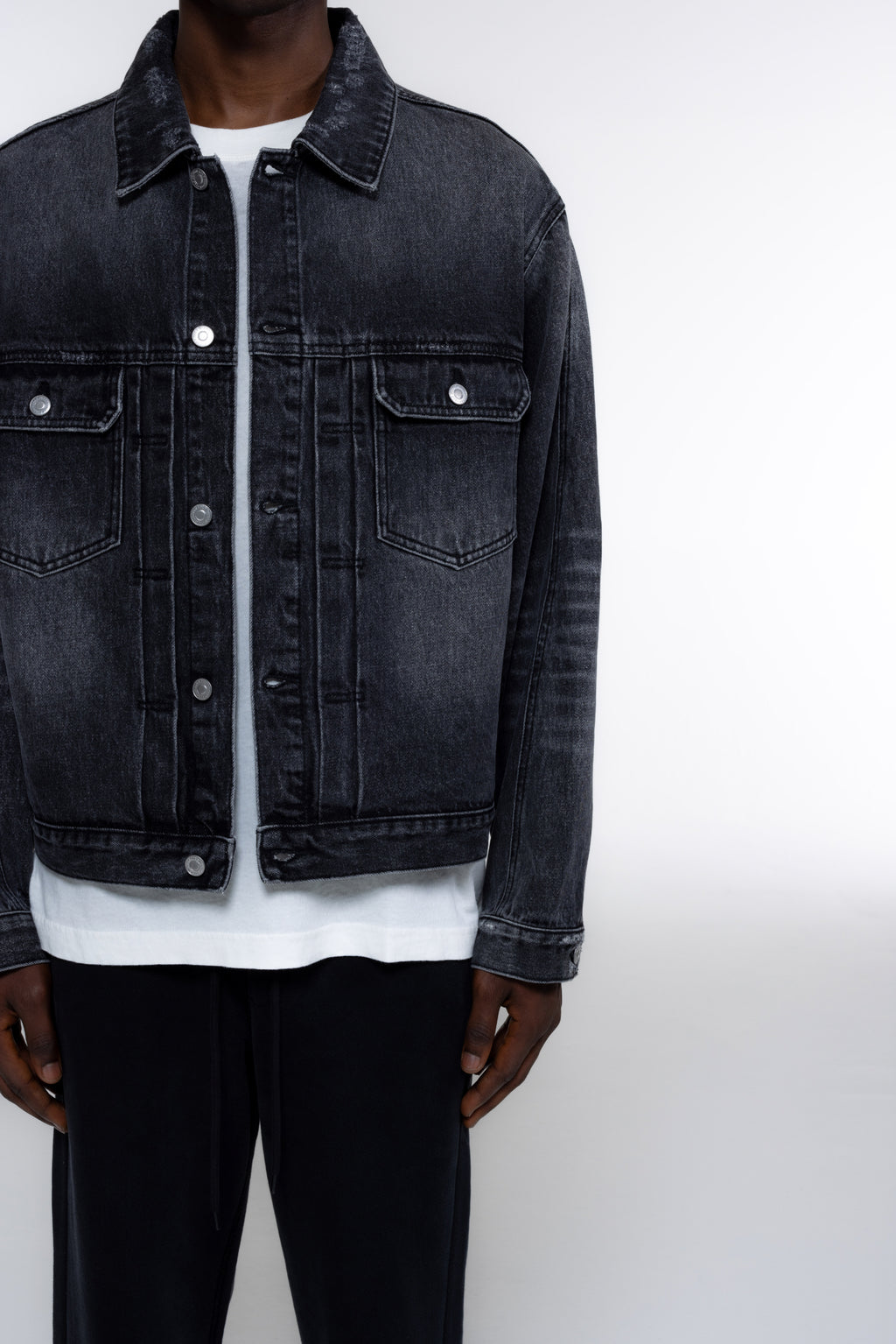 Cole Buxton | Pleated Denim Jacket | Mens | Black