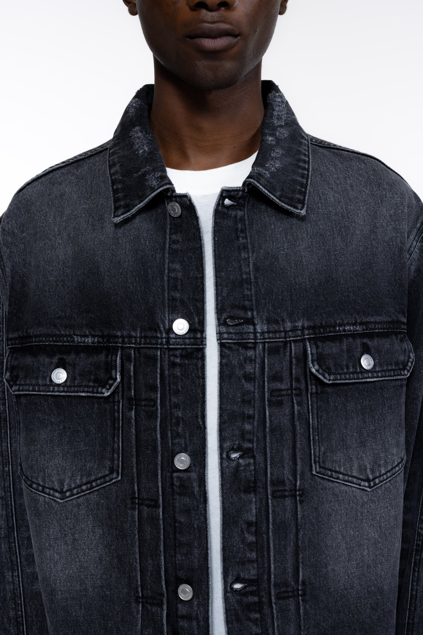 Cole Buxton | Pleated Denim Jacket | Mens | Black
