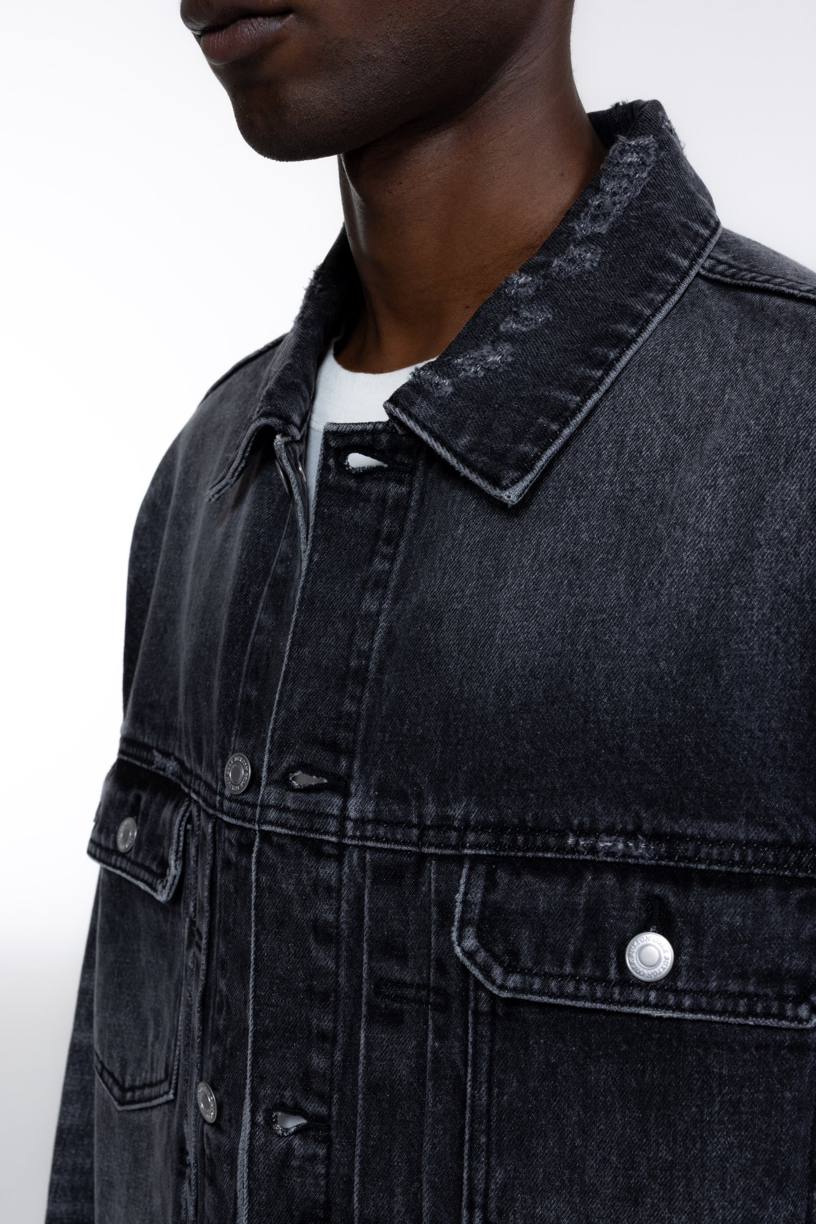 Cole Buxton | Pleated Denim Jacket | Mens | Black