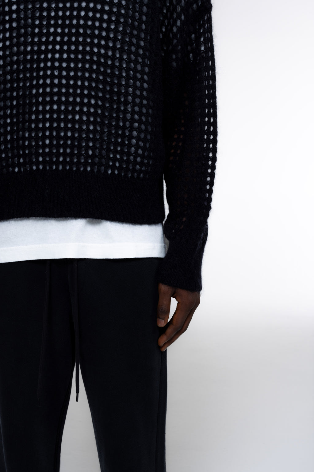 Cole Buxton | Open Weave Knit Sweatshirt | Mens | Black