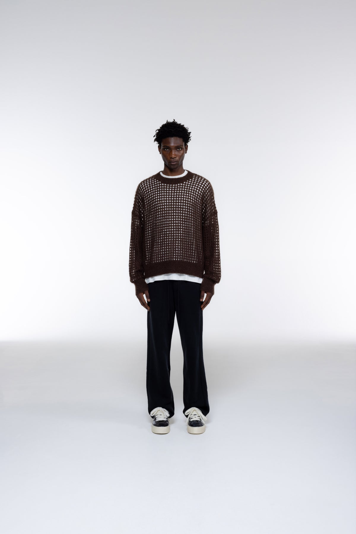 Cole Buxton | Open Weave Knit Sweatshirt | Mens | Brown