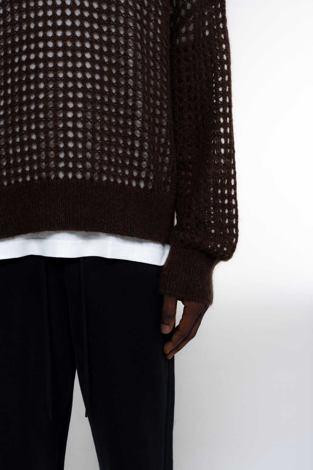 Cole Buxton | Open Weave Knit Sweatshirt | Mens | Brown