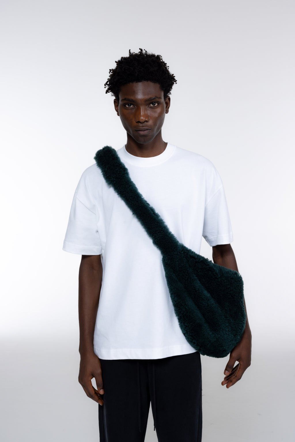 Cole Buxton | Shearling Sling Bag | Mens | Forest Green