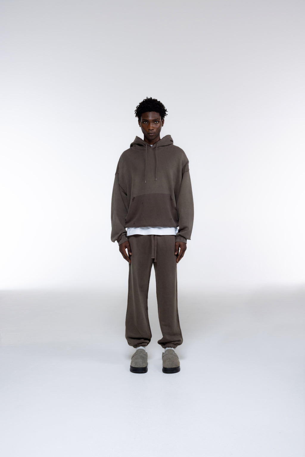 Cole Buxton | Distressed Hoodie | Mens | Washed Brown