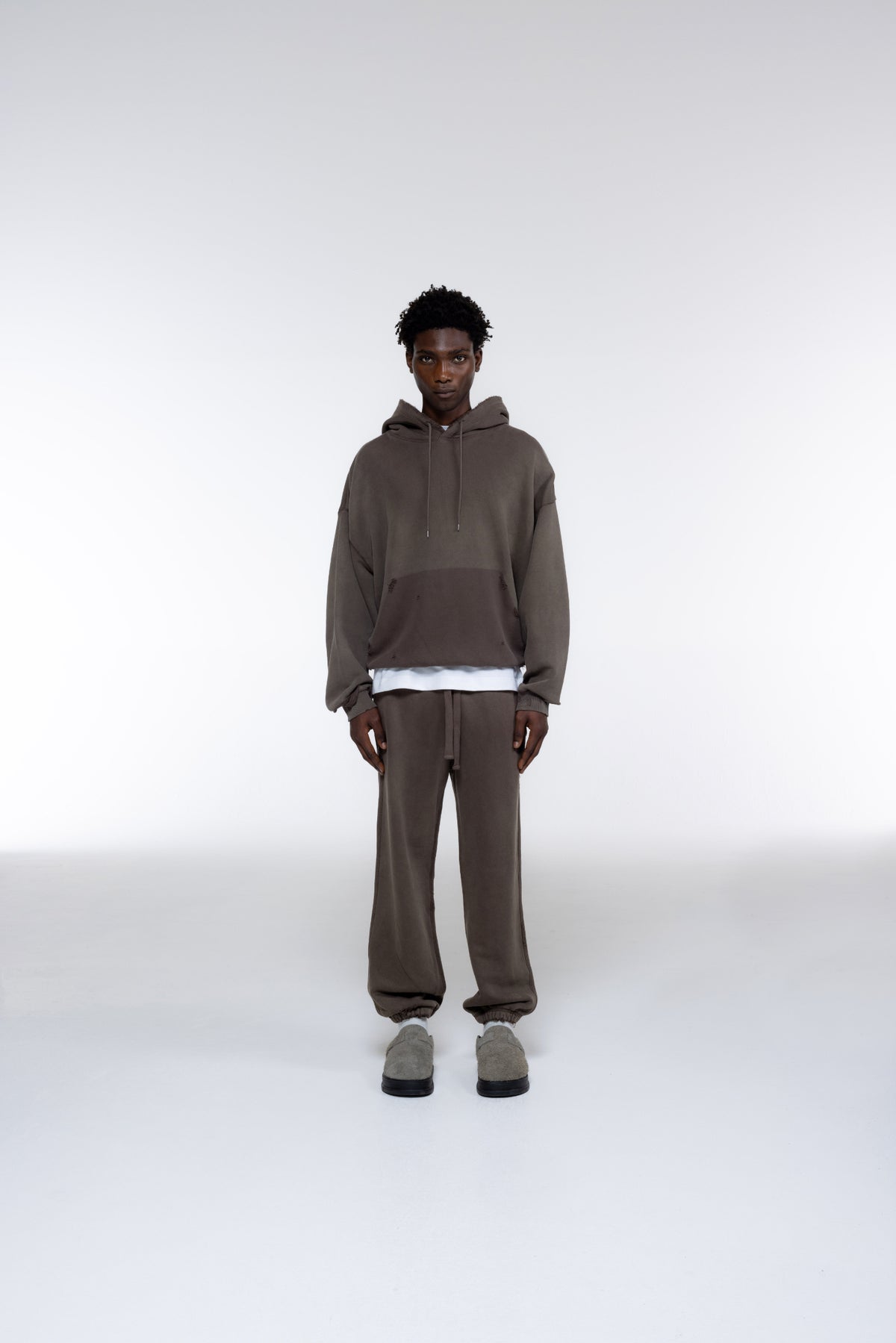 Cole Buxton | Distressed Hoodie | Mens | Washed Brown