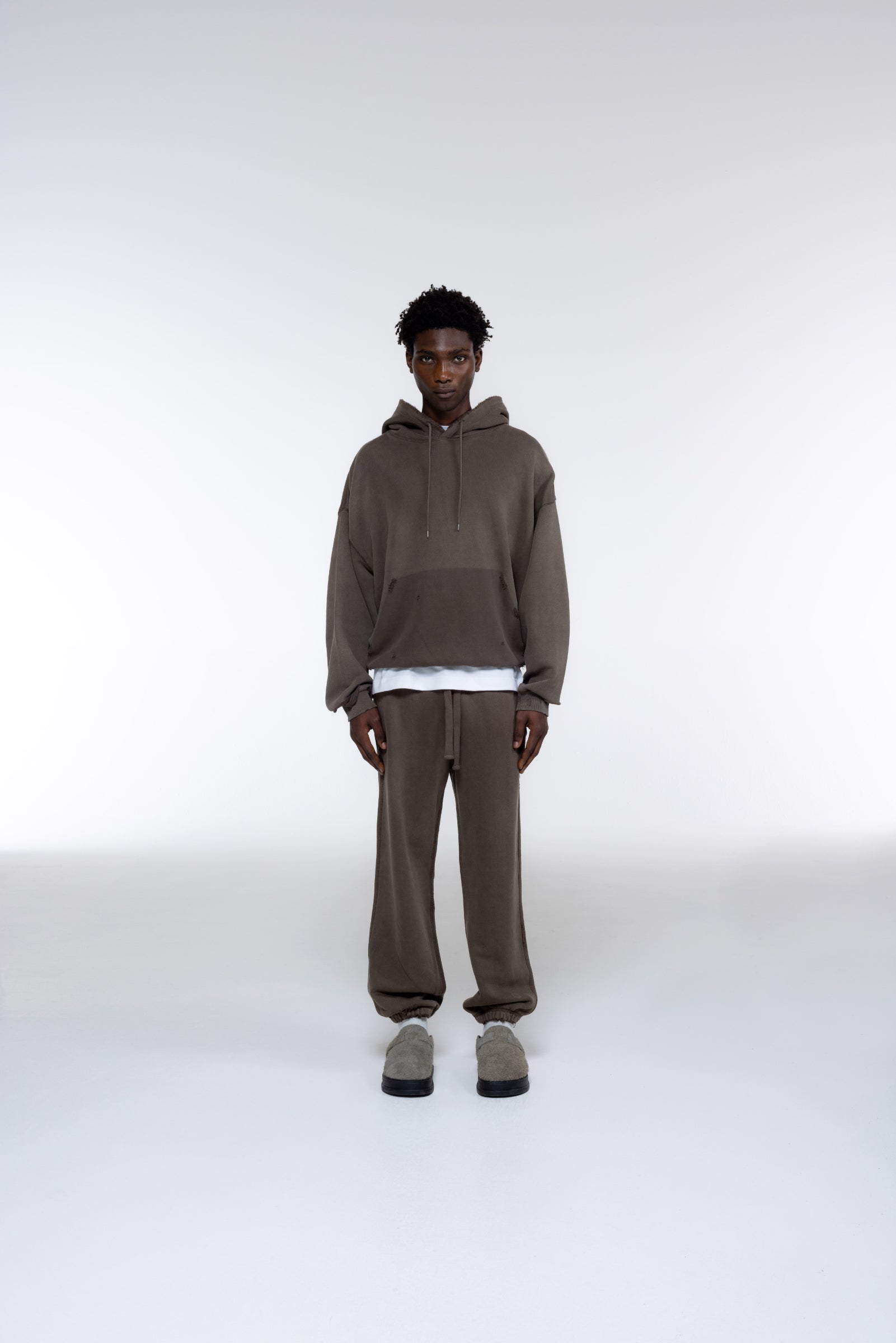 Cole Buxton | Distressed Hoodie | Mens | Washed Brown