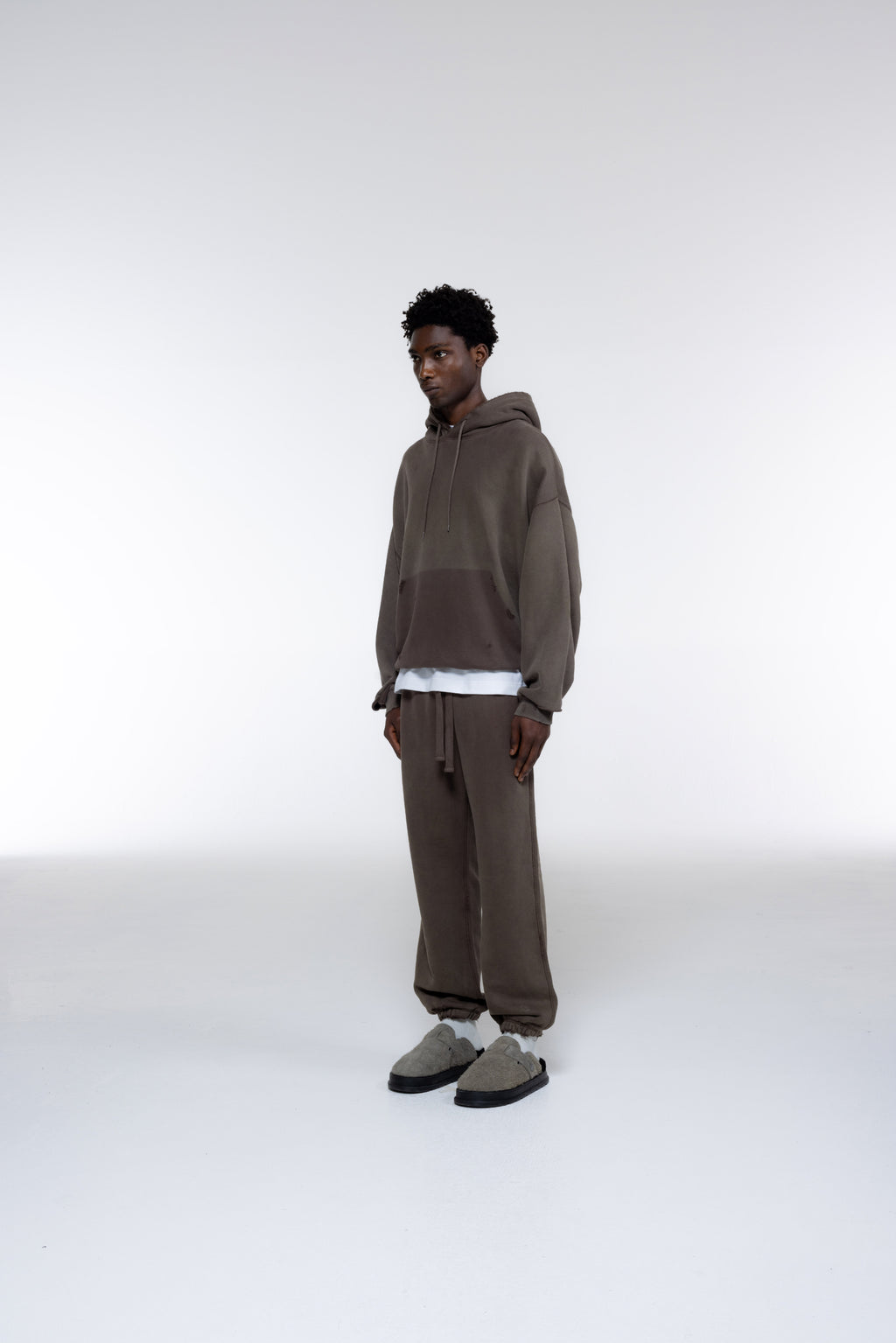 Cole Buxton | Distressed Hoodie | Mens | Washed Brown