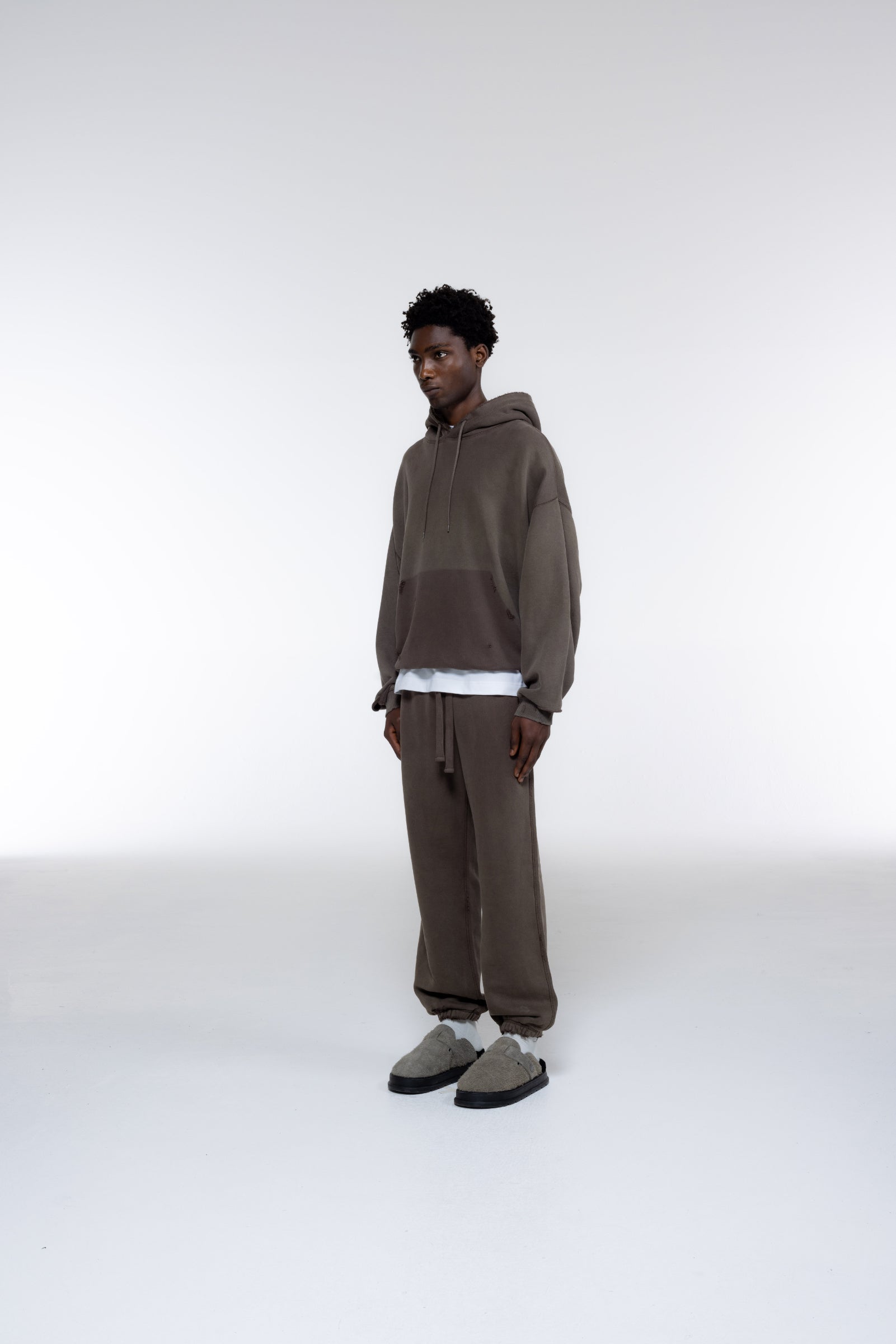 Cole Buxton | Distressed Hoodie | Mens | Washed Brown