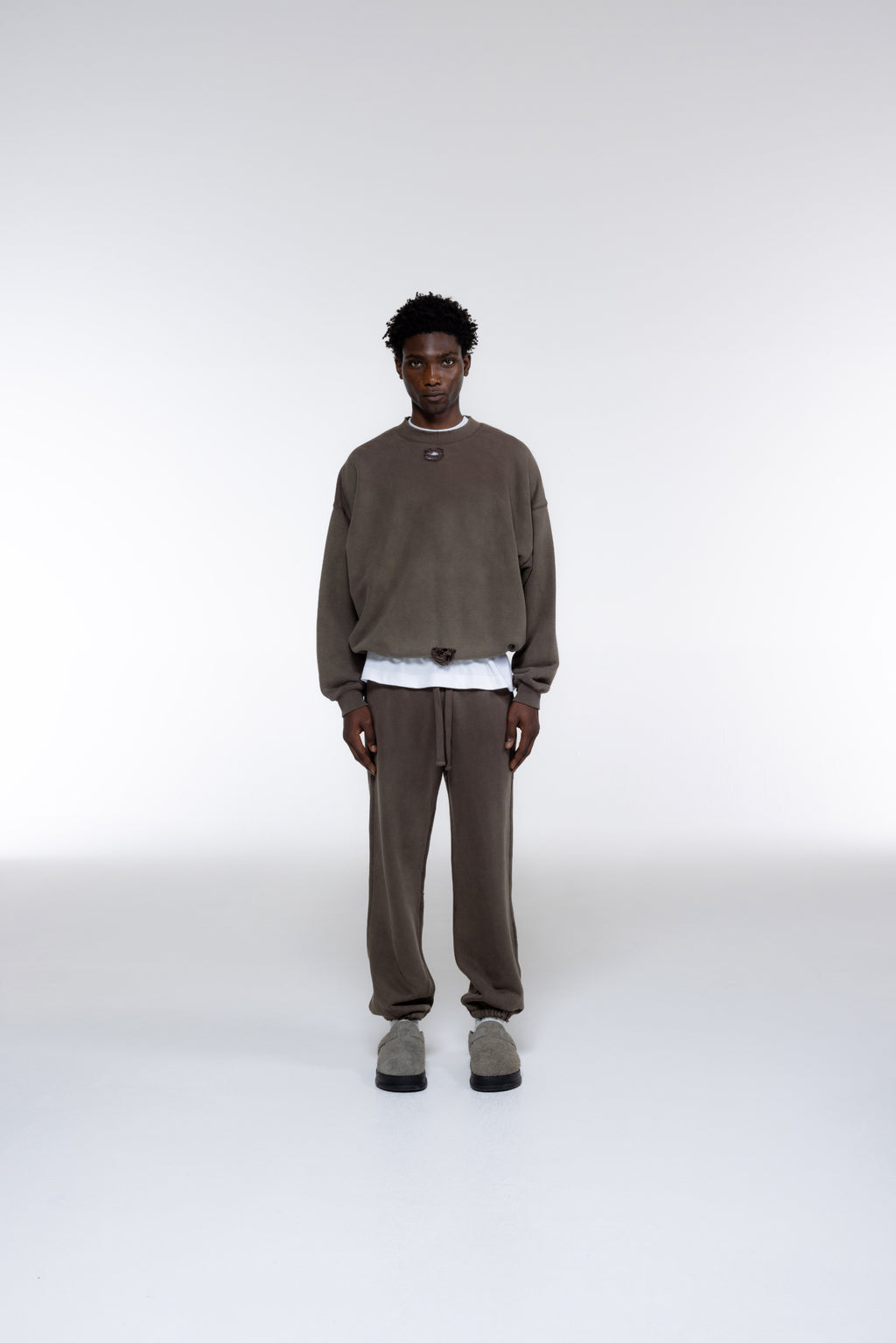 Cole Buxton | Distressed Sweatshirt | Mens | Washed Brown
