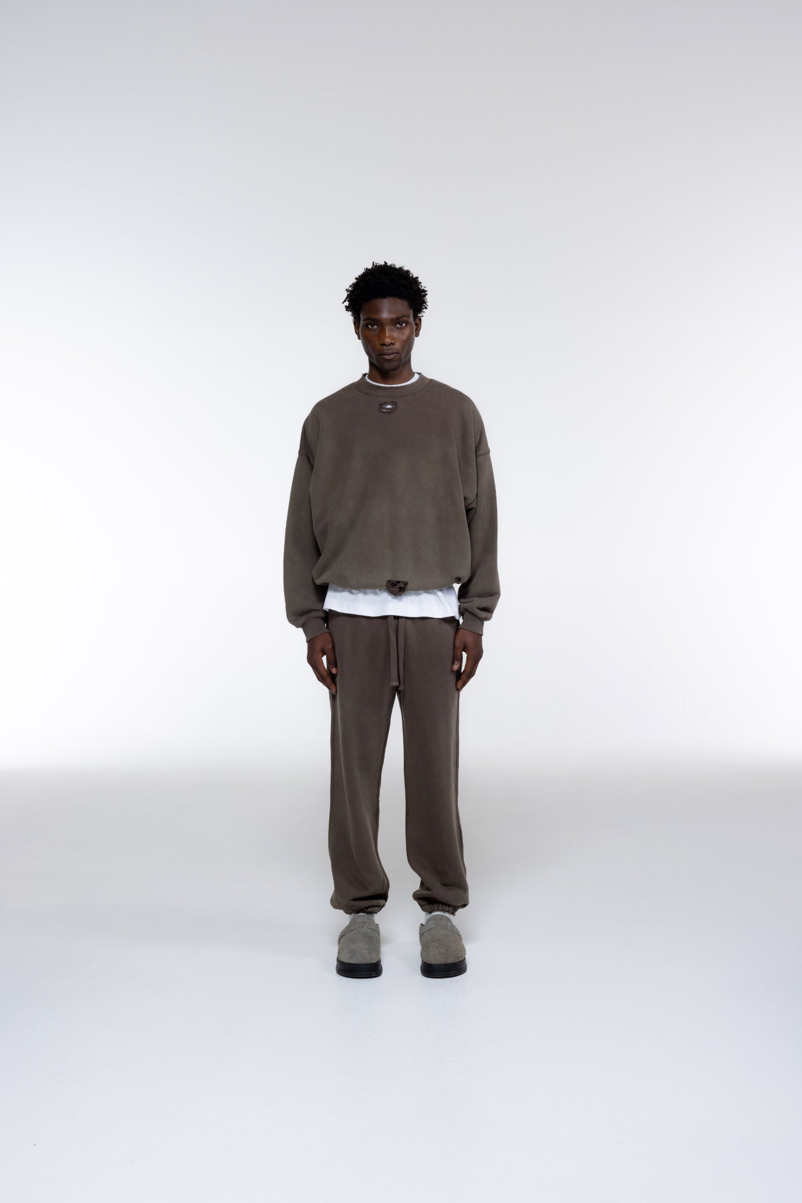 Cole Buxton | Distressed Sweatshirt | Mens | Washed Brown