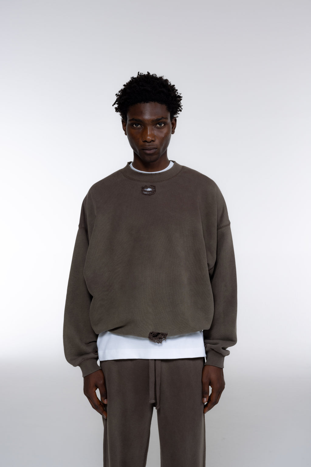Cole Buxton | Distressed Sweatshirt | Mens | Washed Brown
