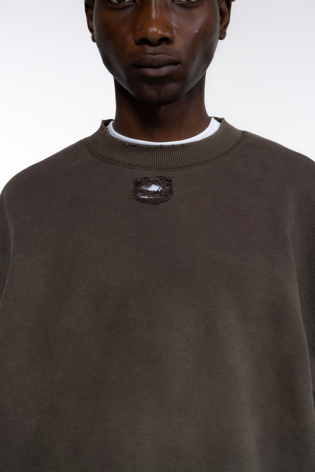 Cole Buxton | Distressed Sweatshirt | Mens | Washed Brown