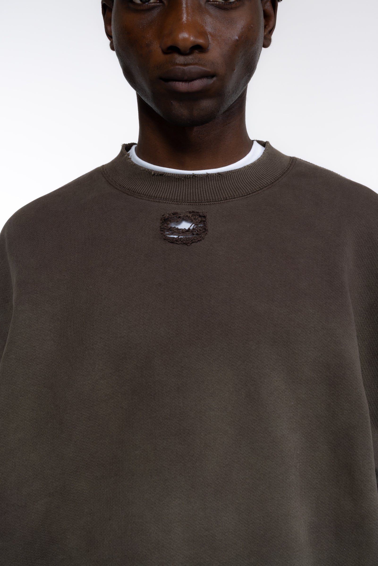 Cole Buxton | Distressed Sweatshirt | Mens | Washed Brown