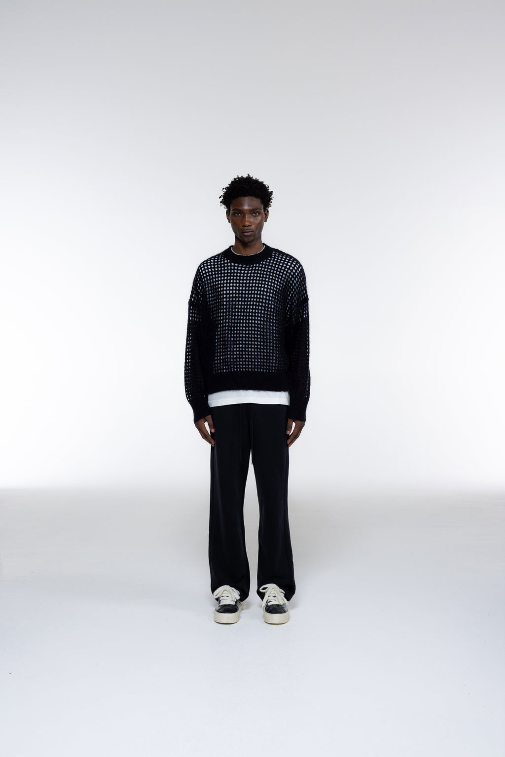 Cole Buxton | Open Weave Knit Sweatshirt | Mens | Black