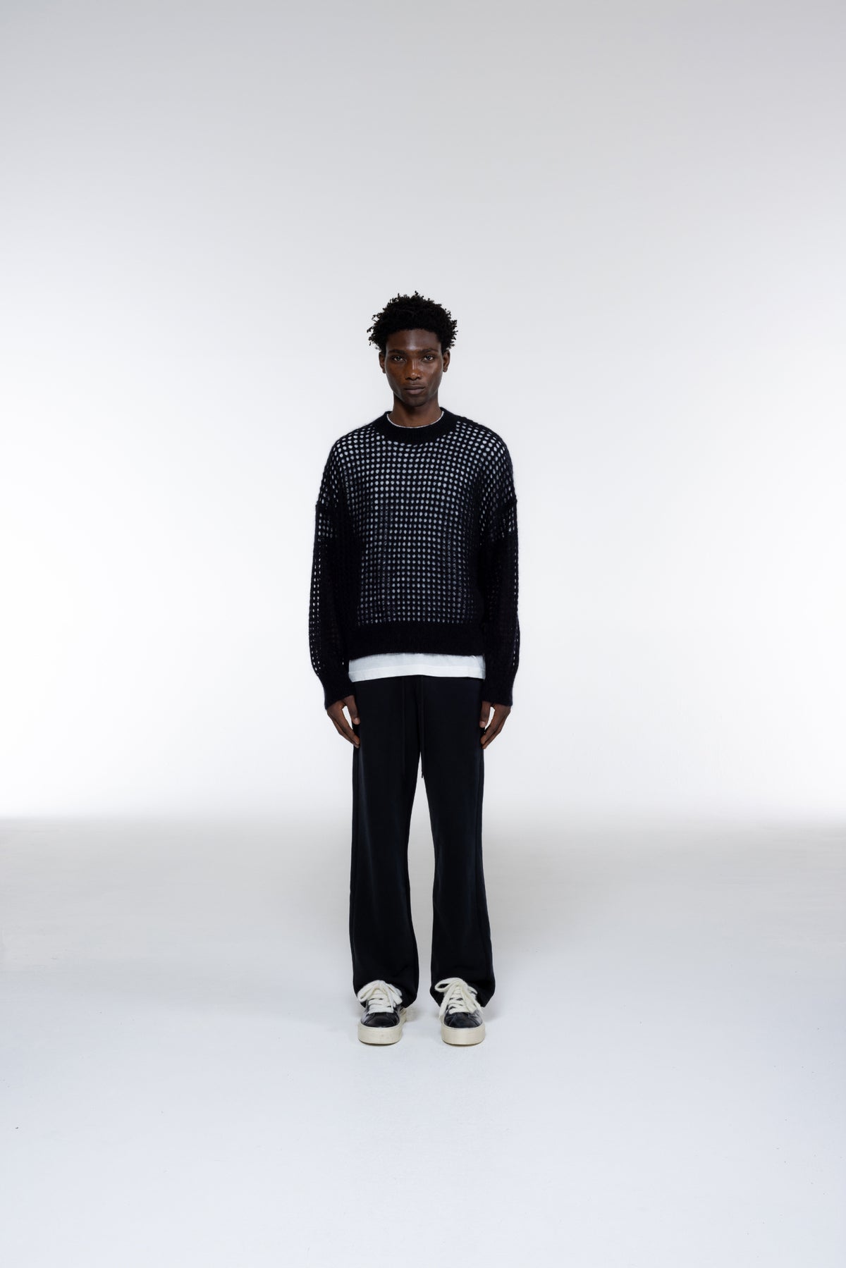Cole Buxton | Open Weave Knit Sweatshirt | Mens | Black