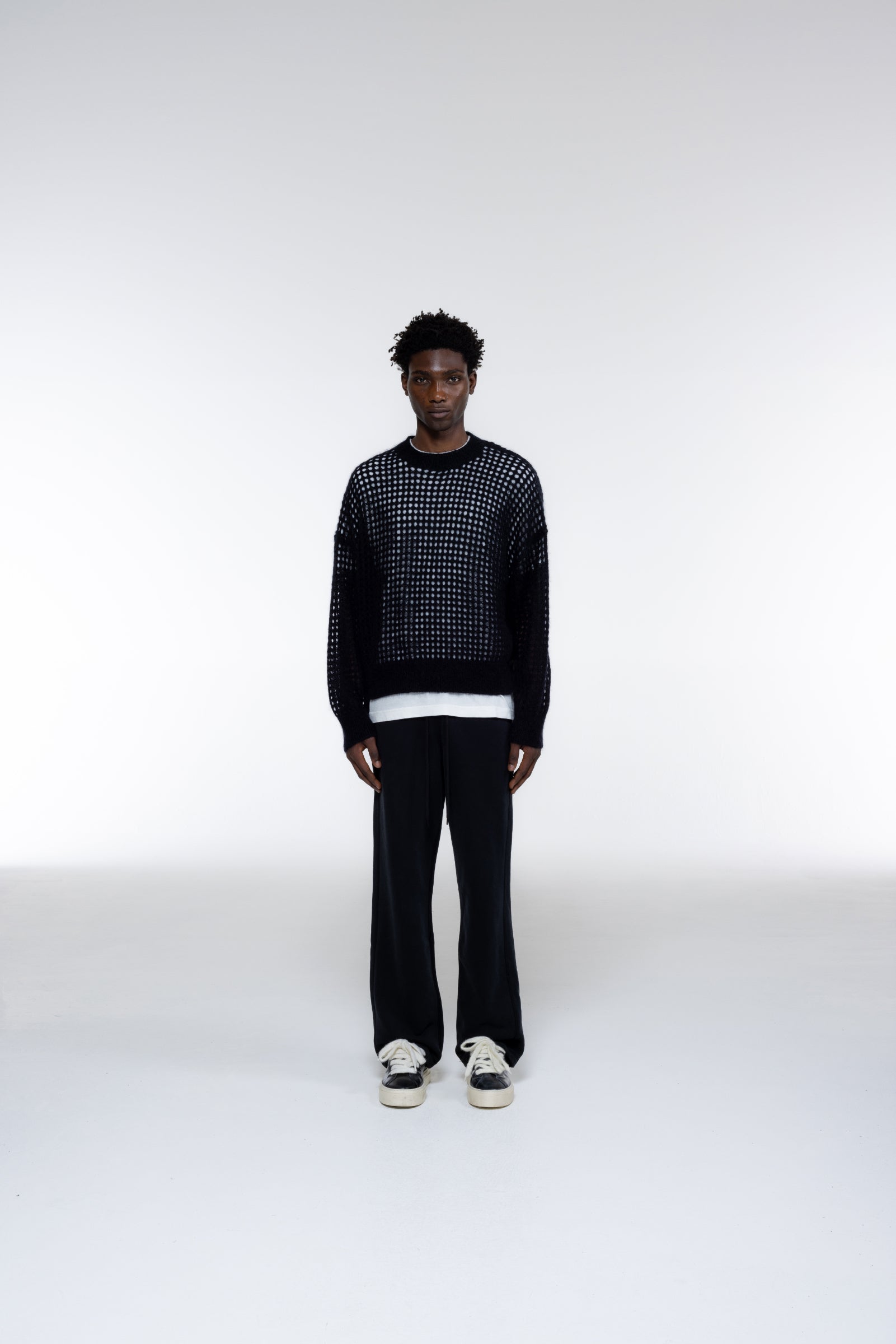 Cole Buxton | Open Weave Knit Sweatshirt | Mens | Black