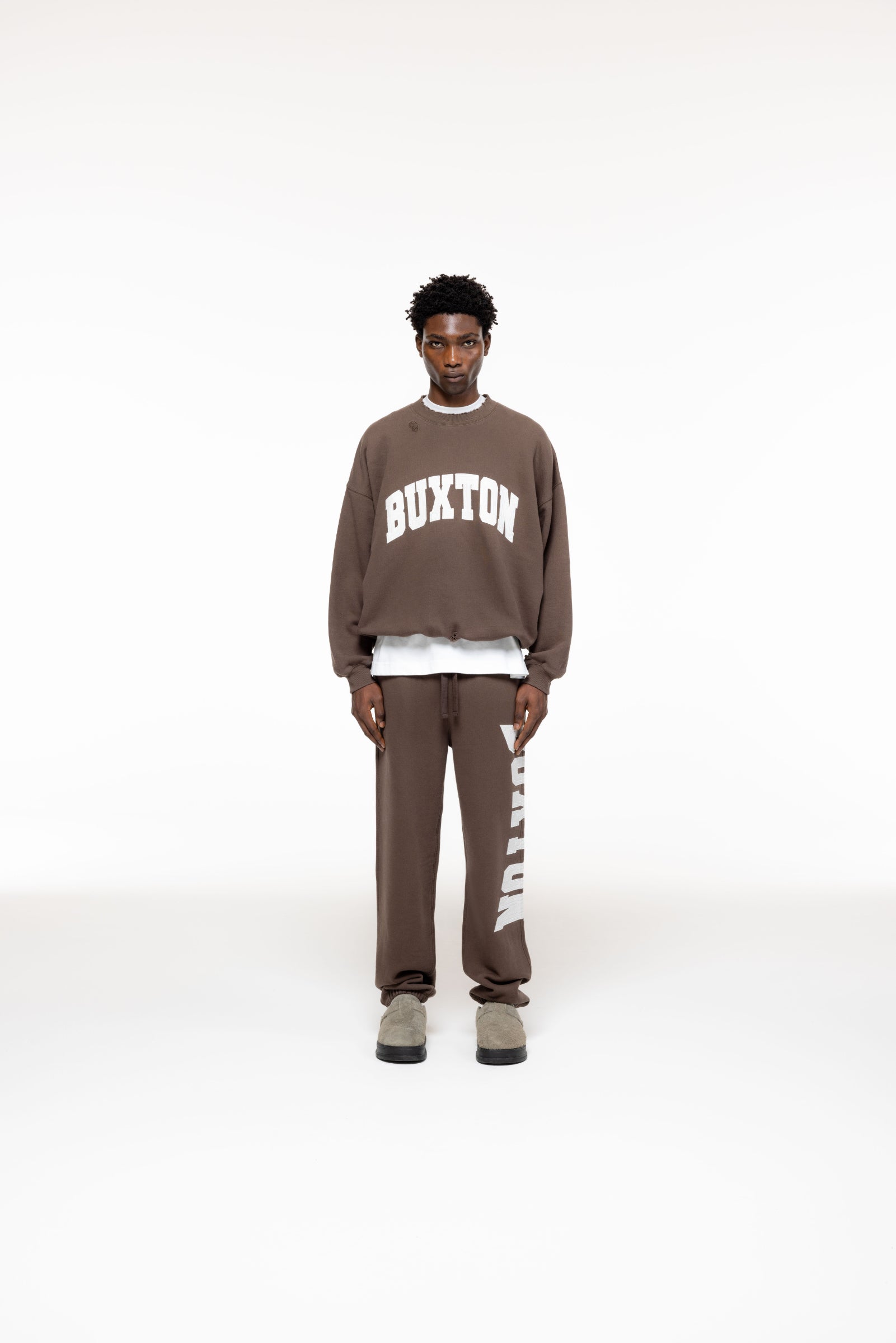 Cole Buxton | Distressed Applique Sweatpants | Mens | Brown