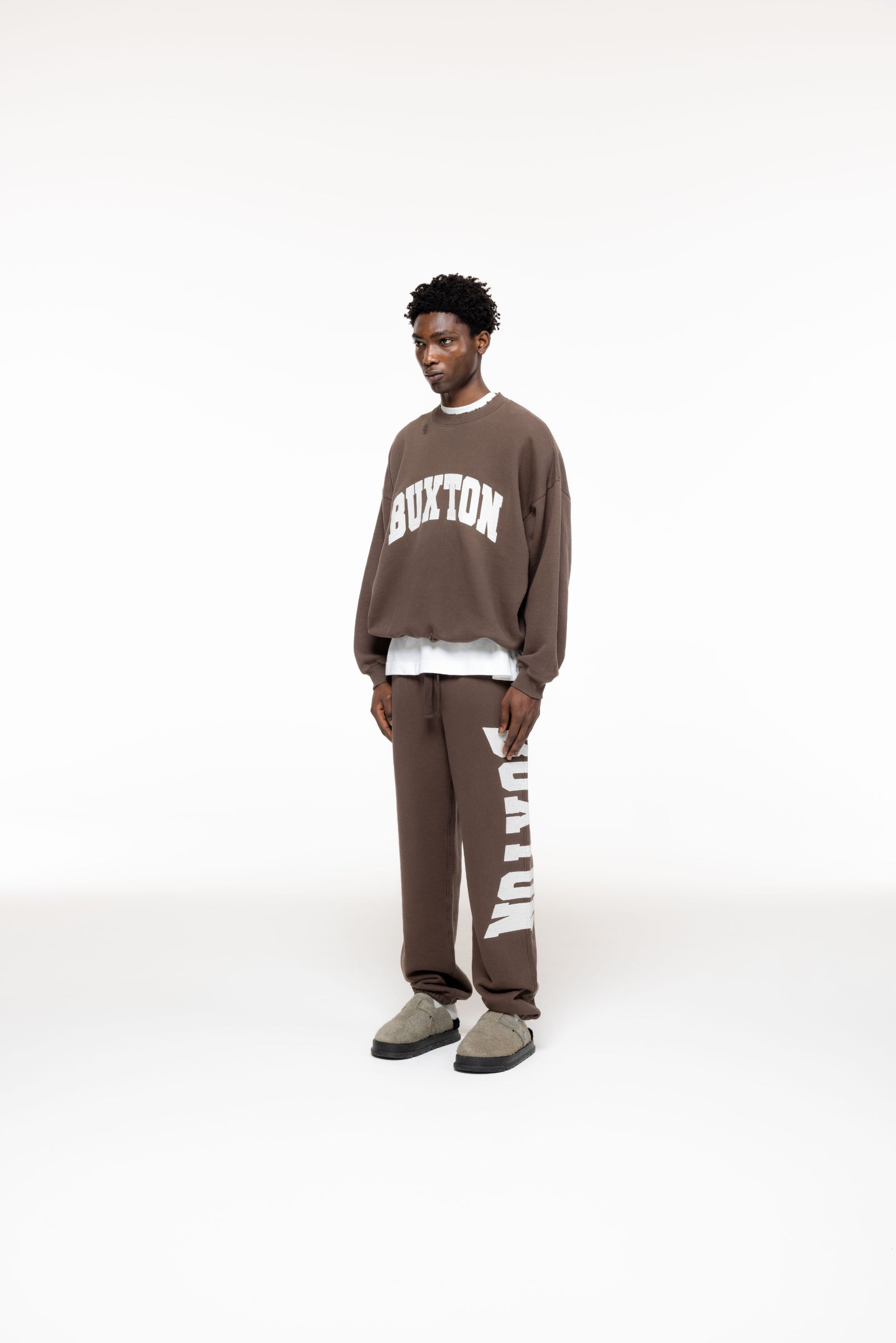 Cole Buxton | Distressed Applique Sweatshirt | Mens | Brown