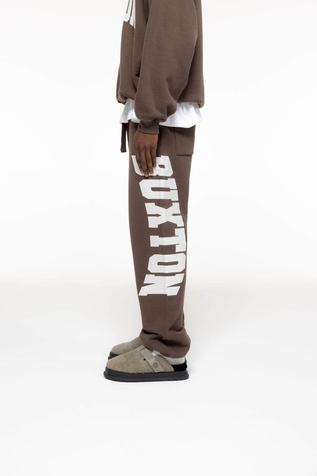 Cole Buxton | Distressed Applique Sweatpants | Mens | Brown