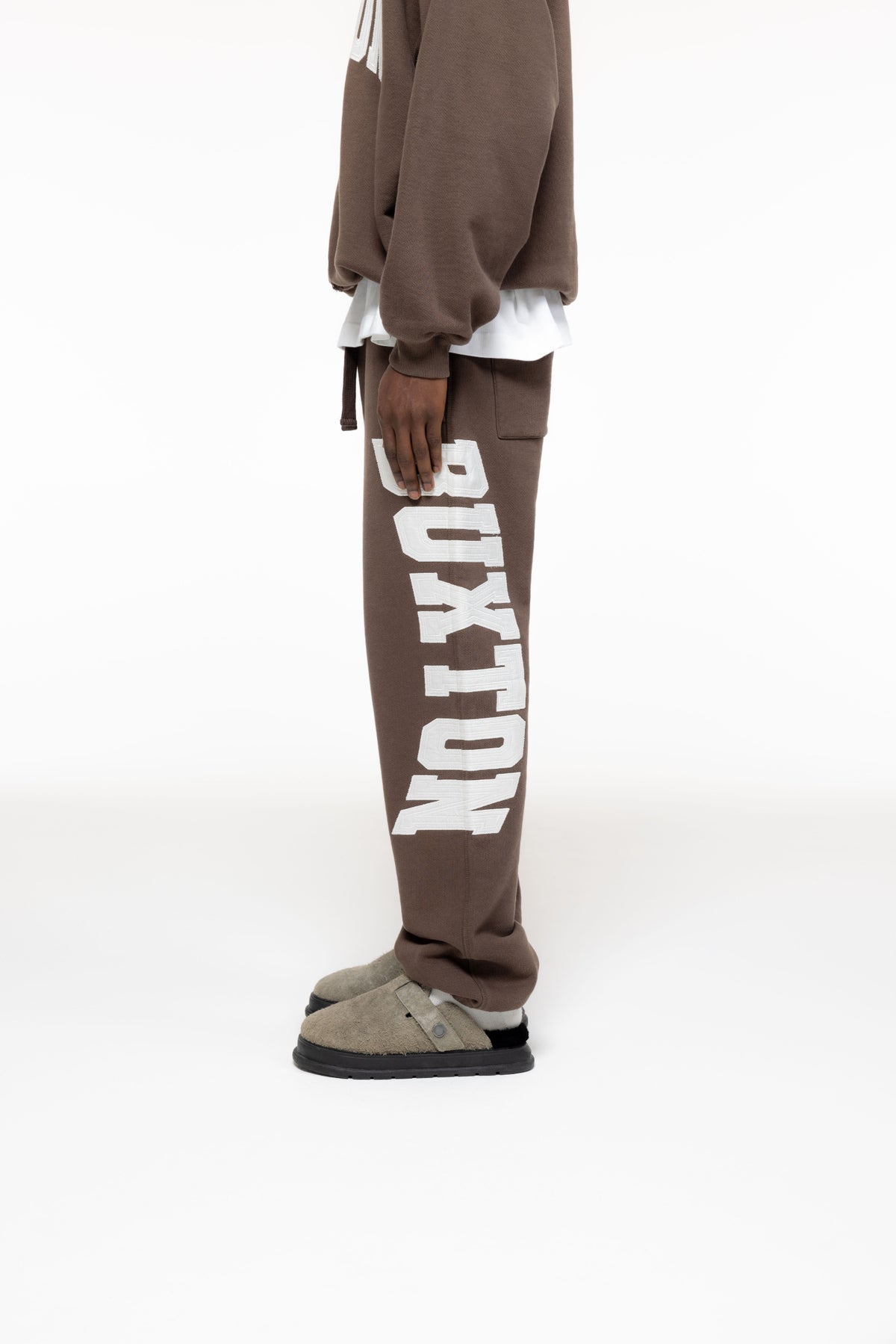 Cole Buxton | Distressed Applique Sweatpants | Mens | Brown