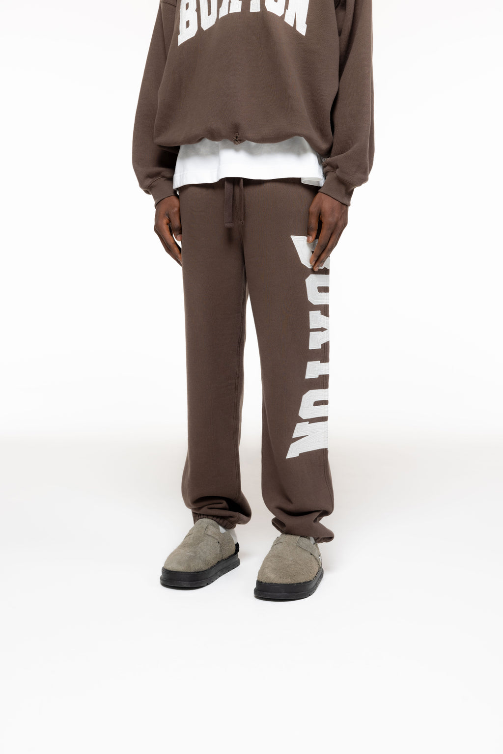 Cole Buxton | Distressed Applique Sweatpants | Mens | Brown