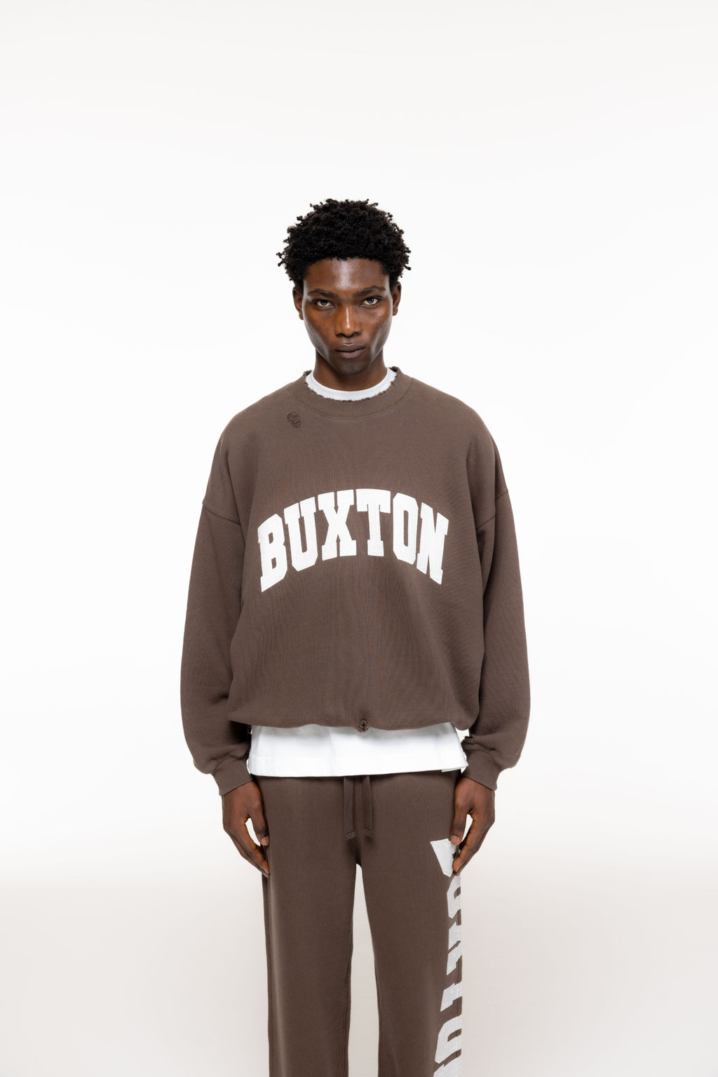 Cole Buxton | Distressed Applique Sweatshirt | Mens | Brown