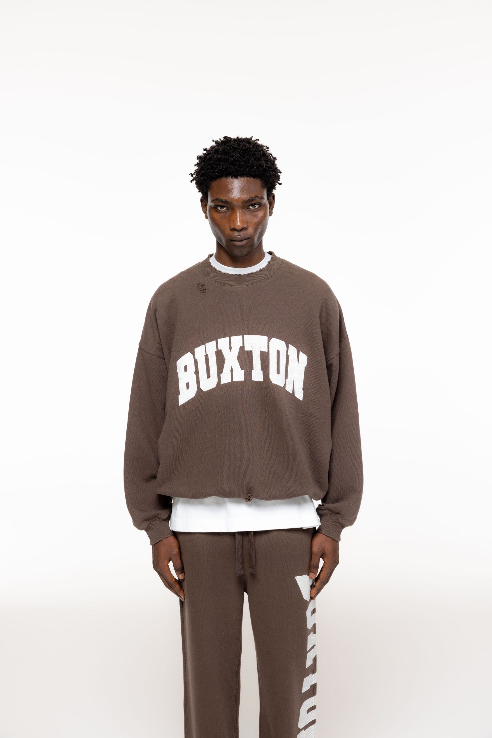 Cole Buxton | Distressed Applique Sweatshirt | Mens | Brown