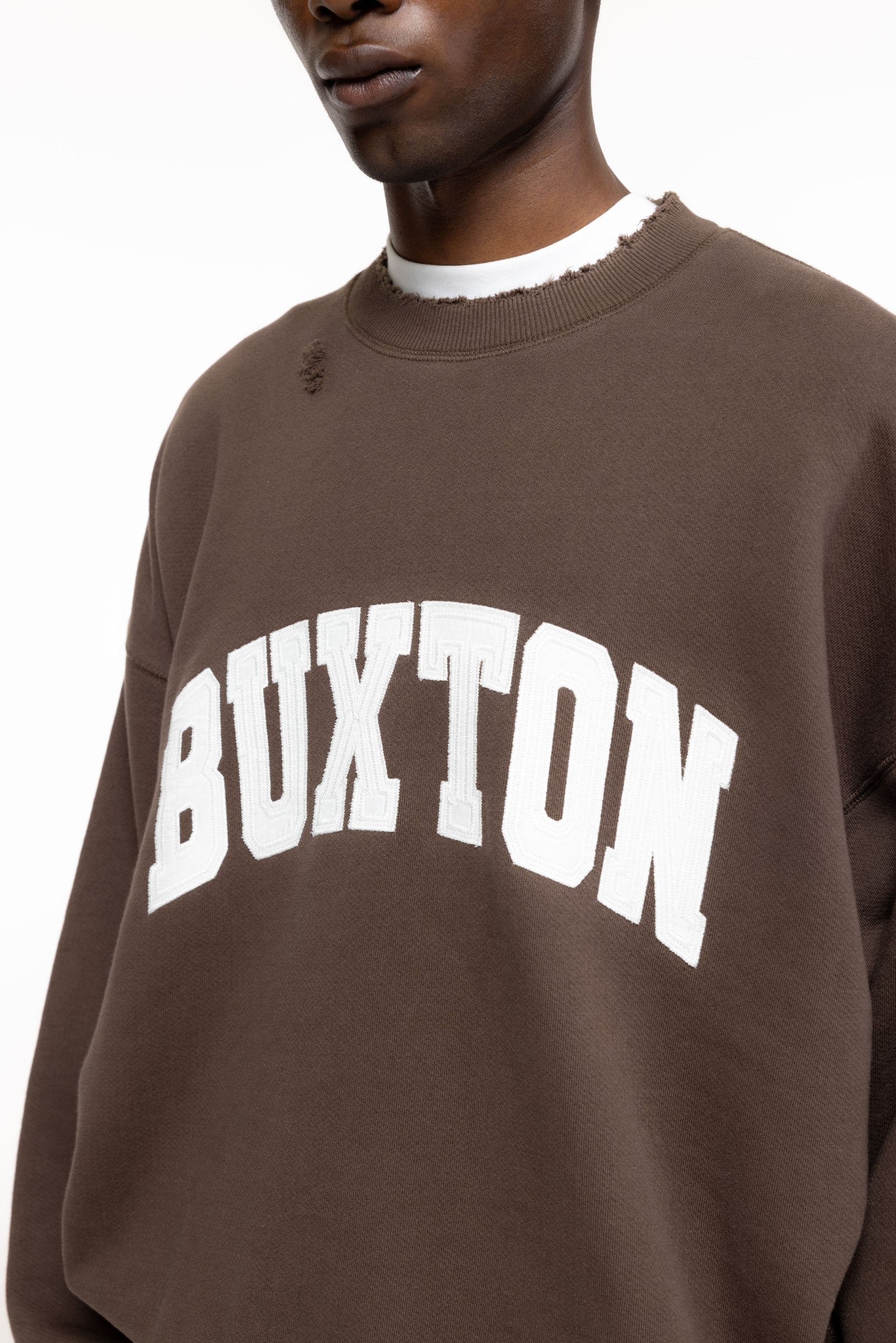 Cole Buxton | Distressed Applique Sweatshirt | Mens | Brown