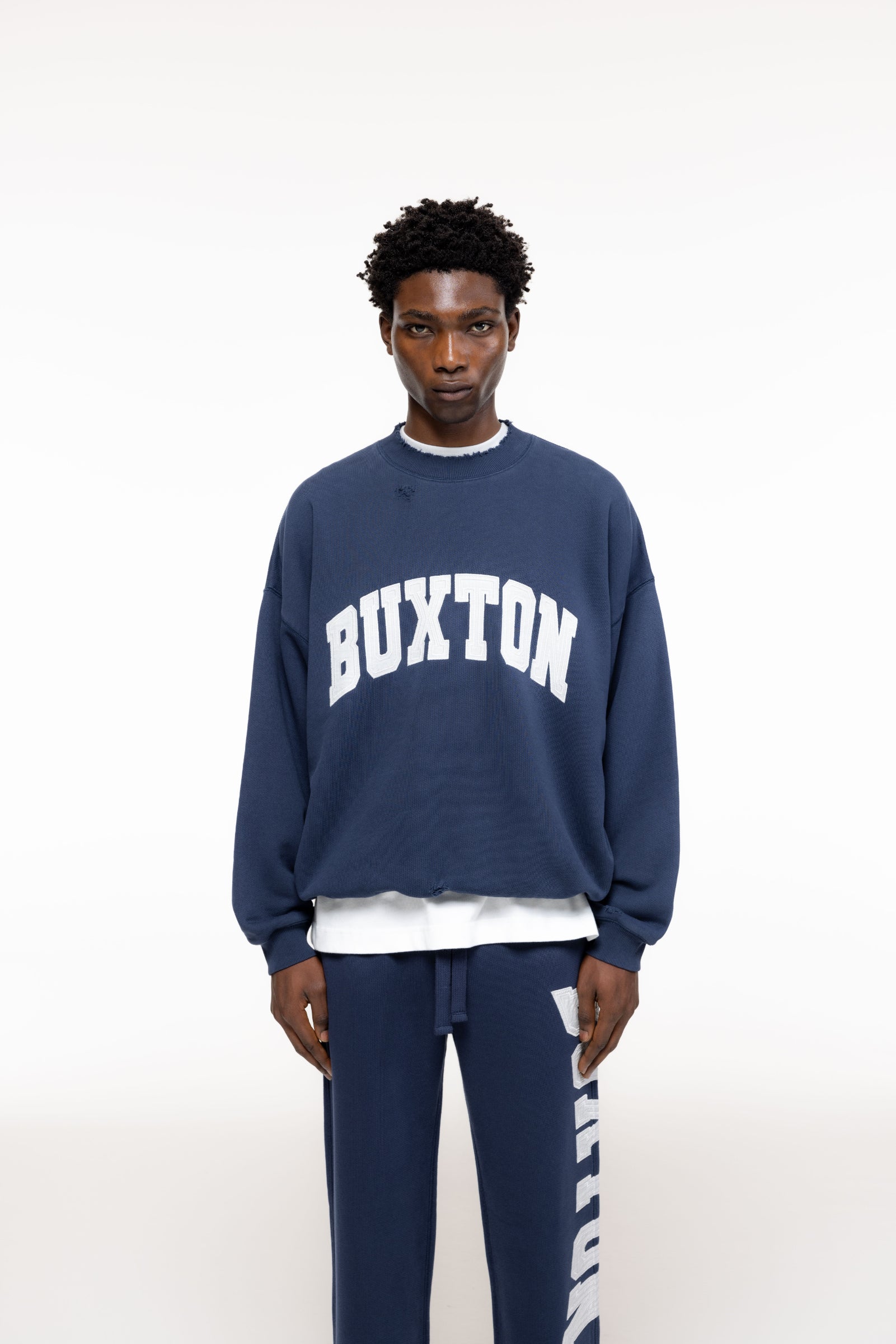 Cole Buxton | Distressed Applique Sweatshirt | Mens | Navy