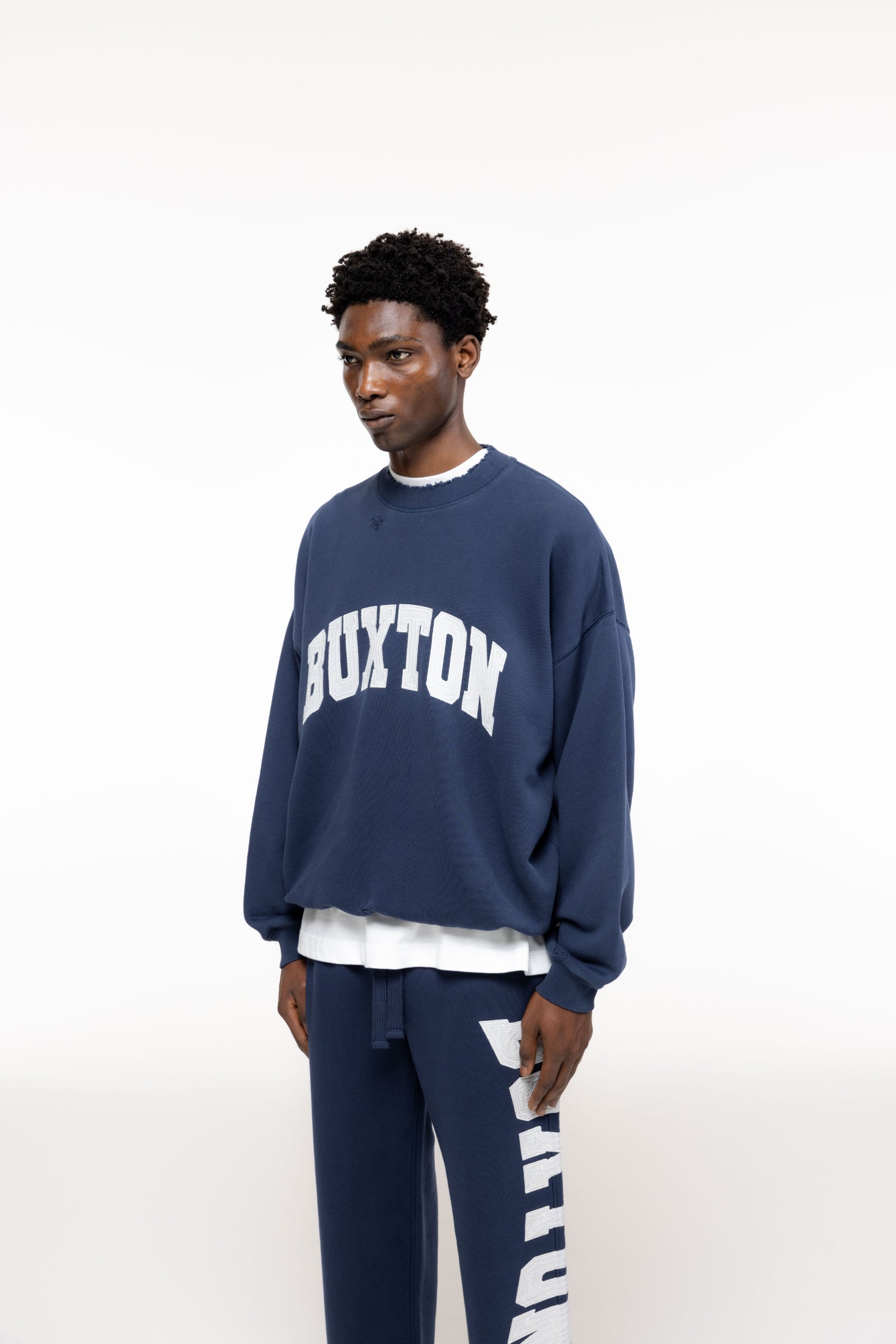 Cole Buxton | Distressed Applique Sweatshirt | Mens | Navy