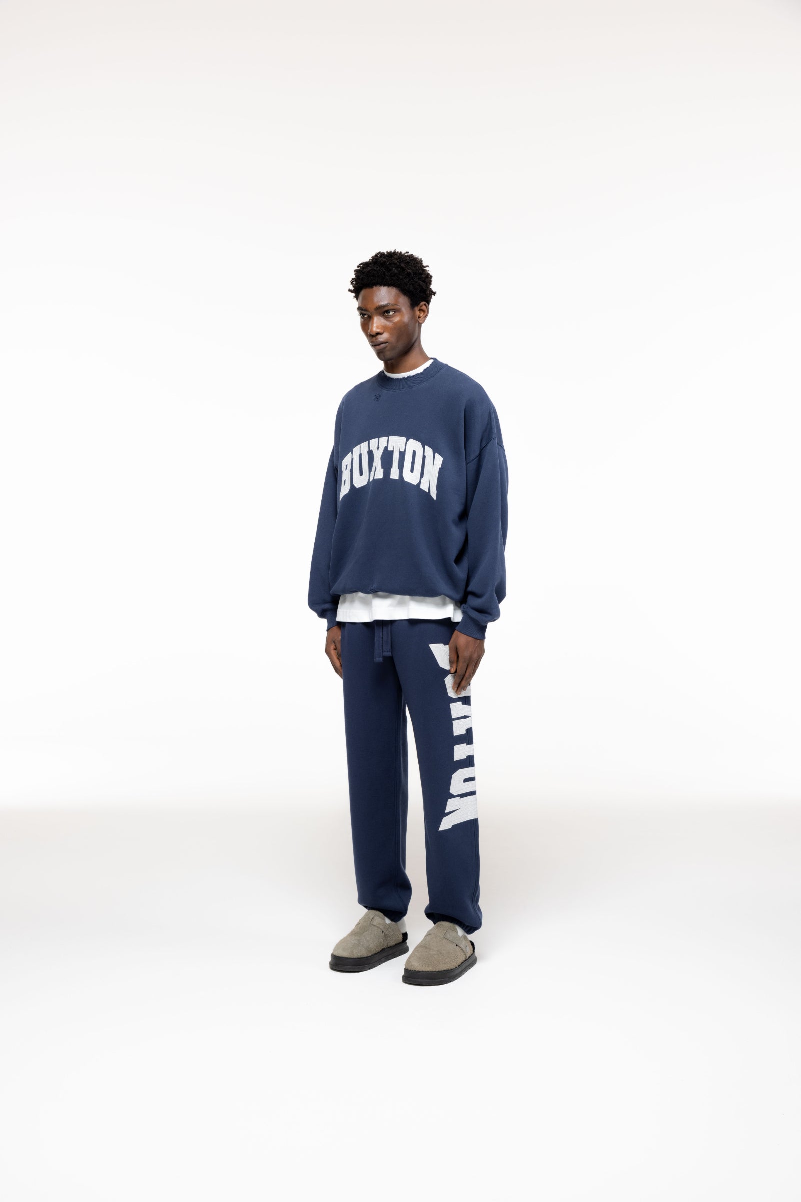 Cole Buxton | Distressed Applique Sweatshirt | Mens | Navy