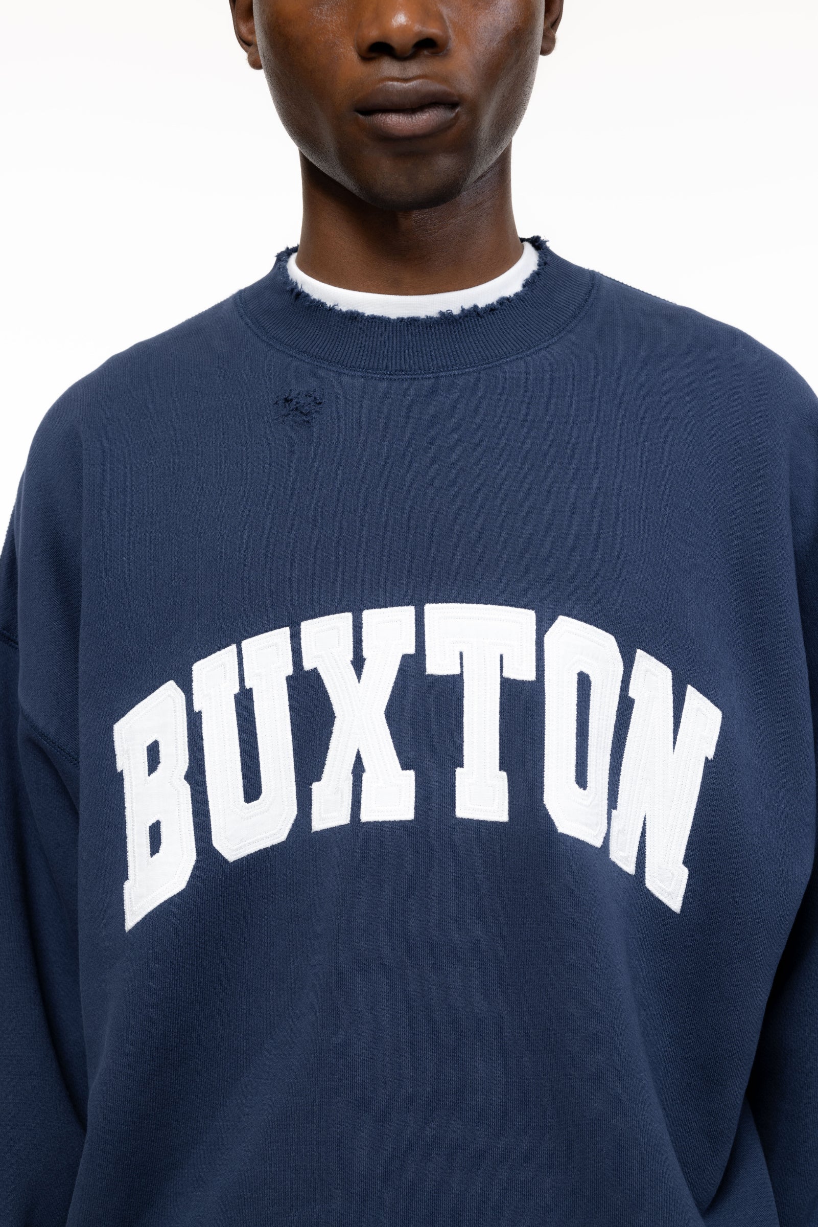 Cole Buxton | Distressed Applique Sweatshirt | Mens | Navy