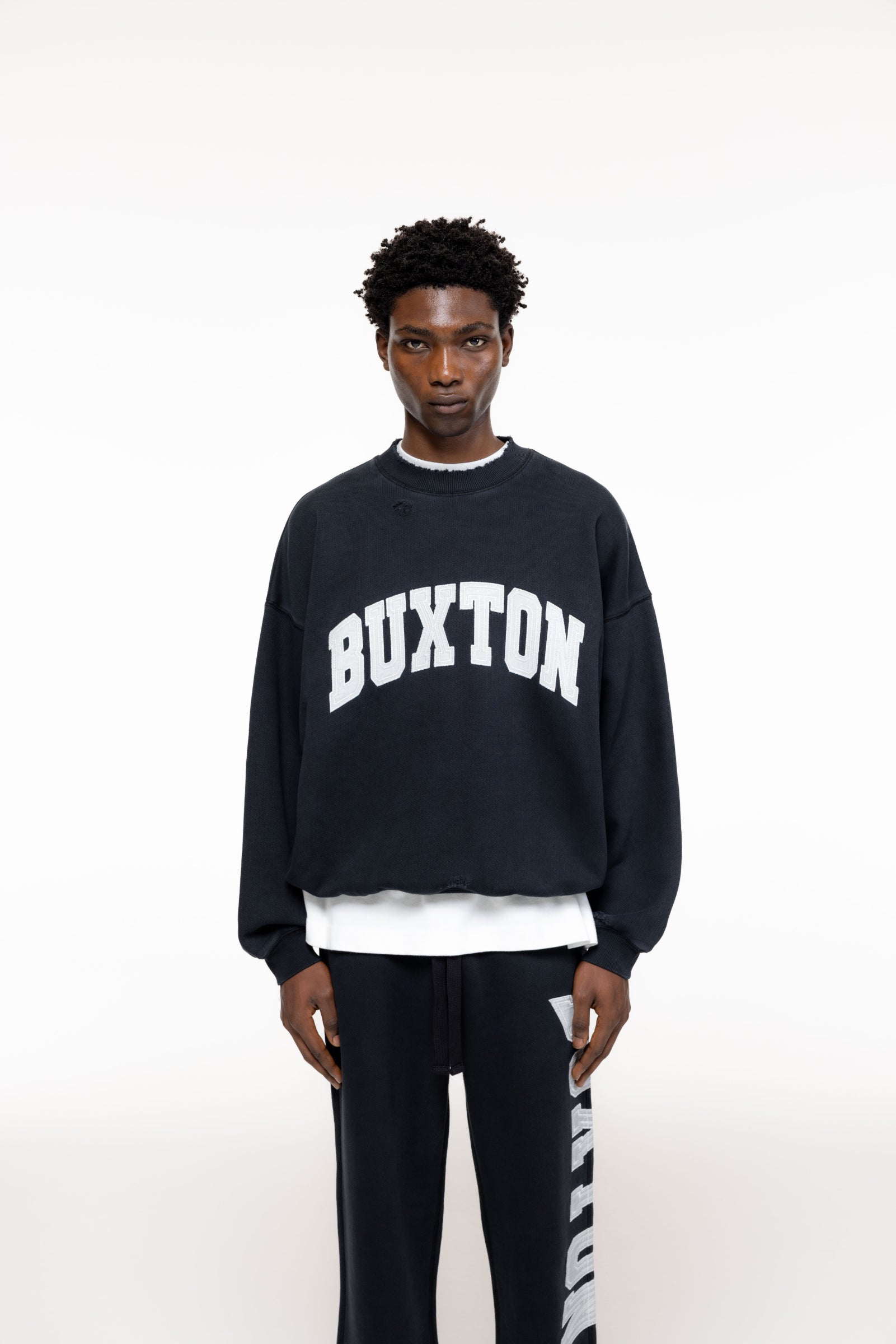 Cole Buxton | Distressed Applique Sweatshirt | Mens | Black