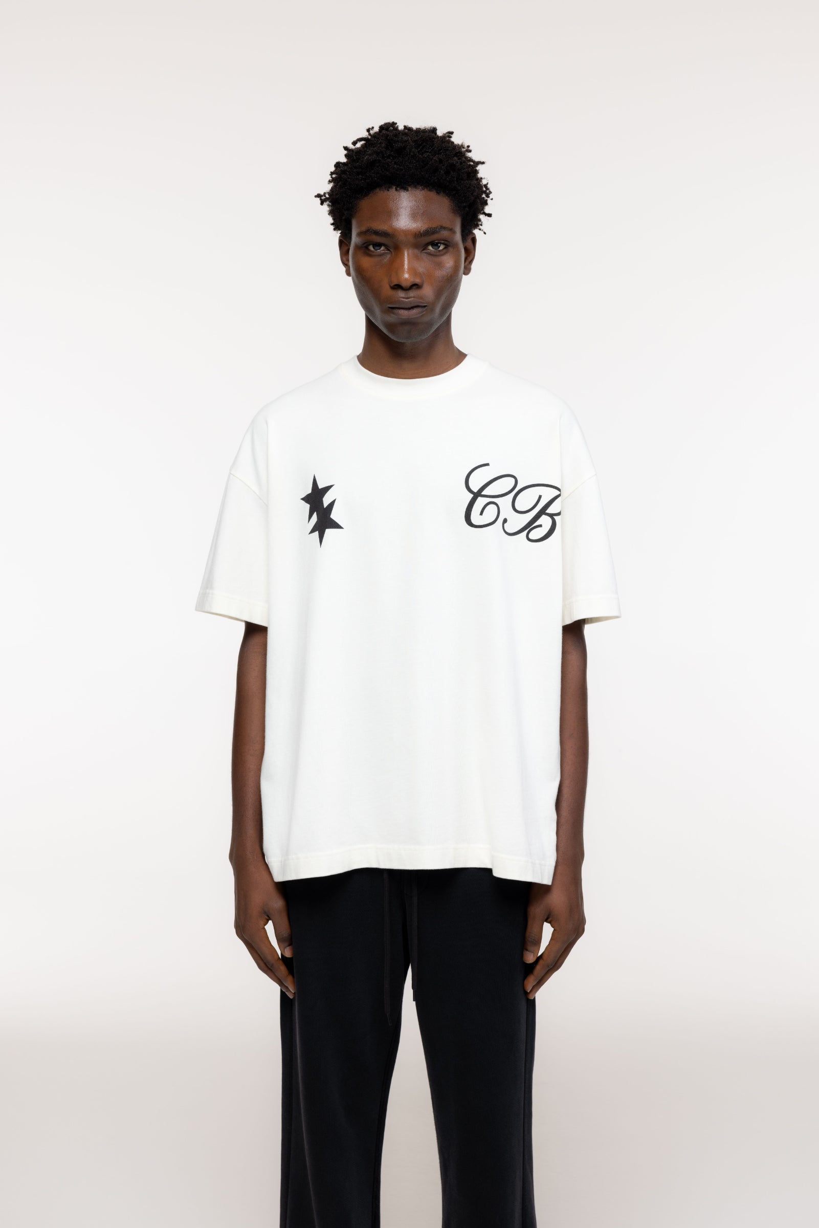 Cole Buxton | Cursive Two Stars T-Shirt | Mens | Vintage White