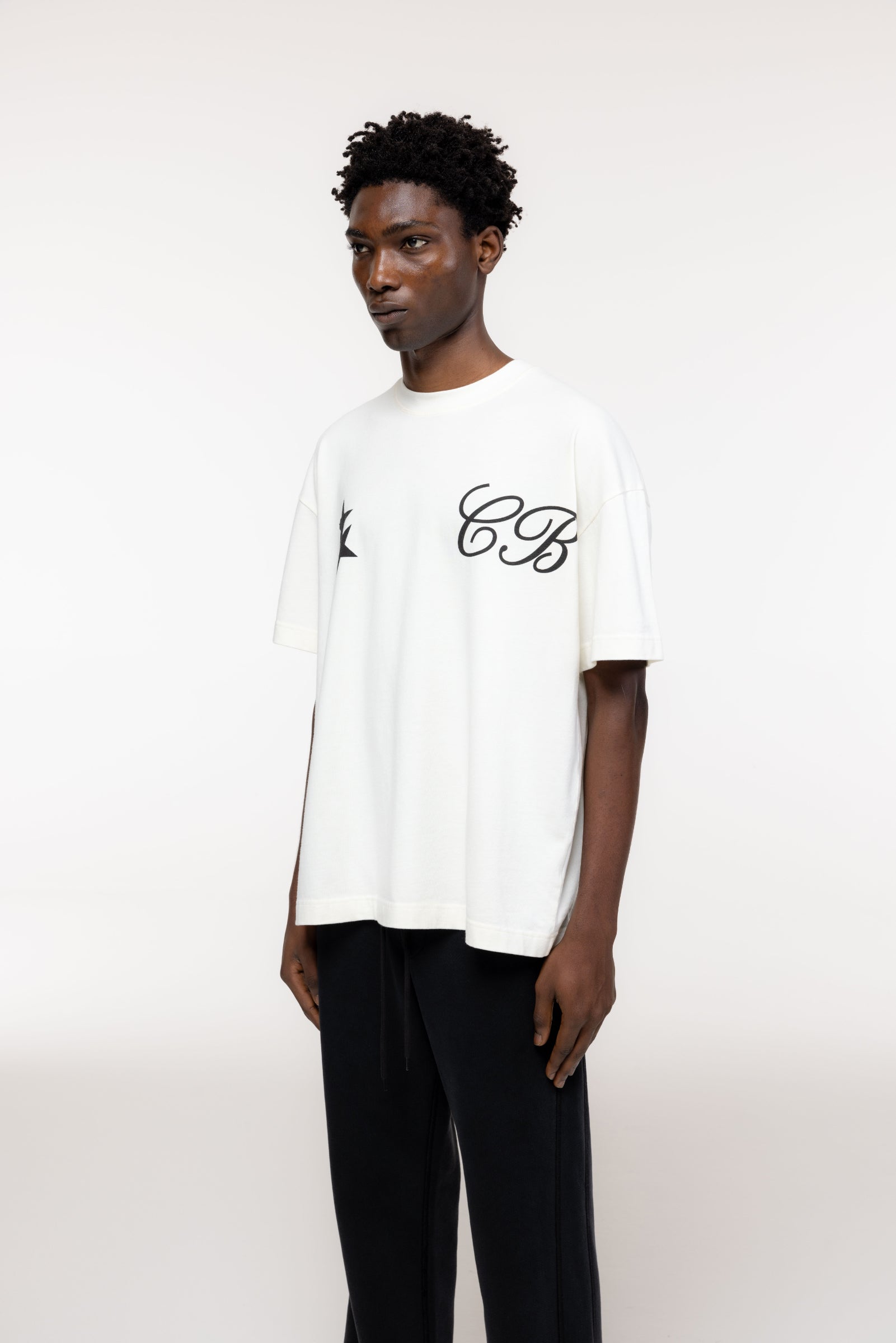 Cole Buxton | Cursive Two Stars T-Shirt | Mens | Vintage White