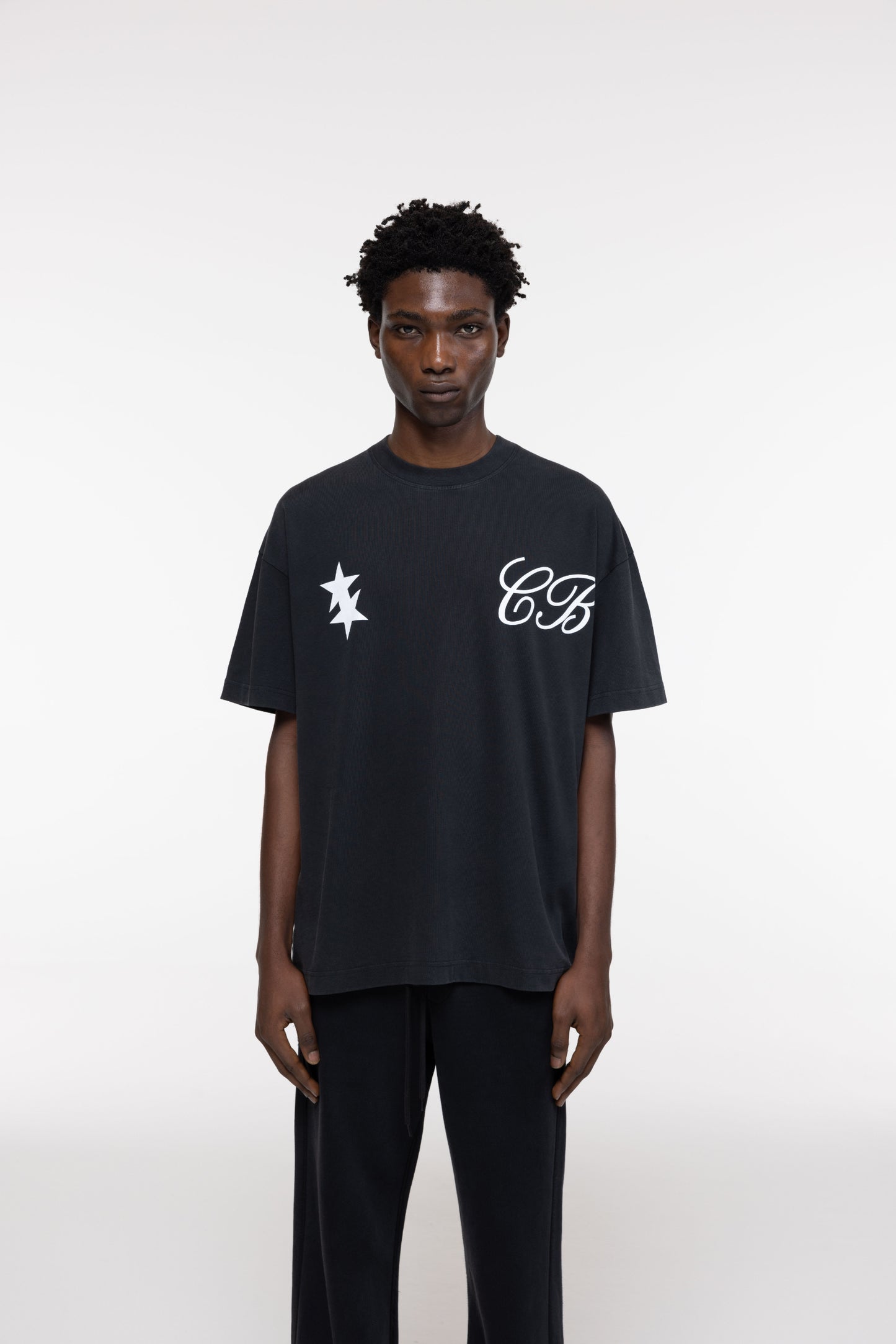 Cole Buxton | Cursive Two Stars T-Shirt | Mens | Vintage Black