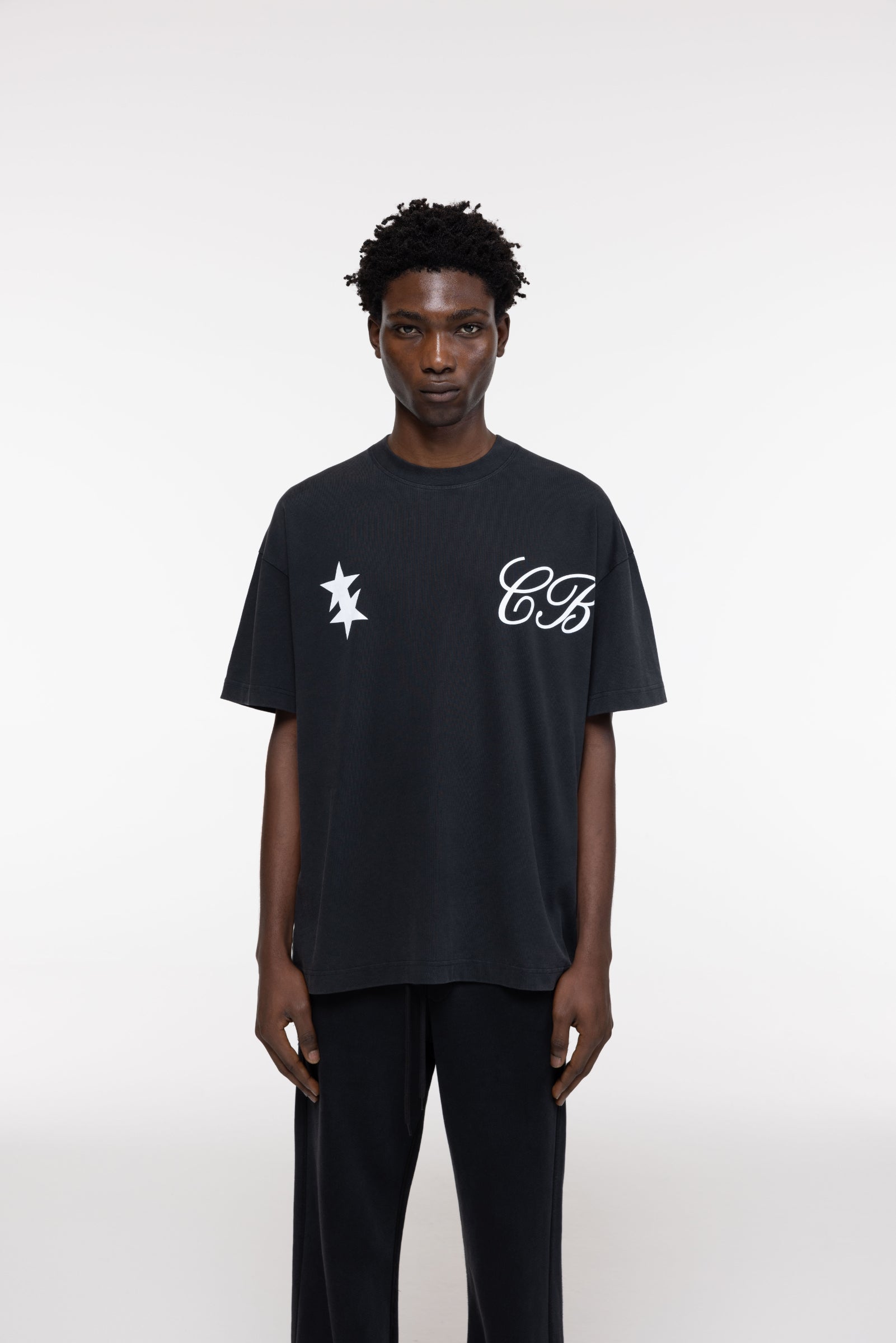 Cole Buxton | Cursive Two Stars T-Shirt | Mens | Vintage Black