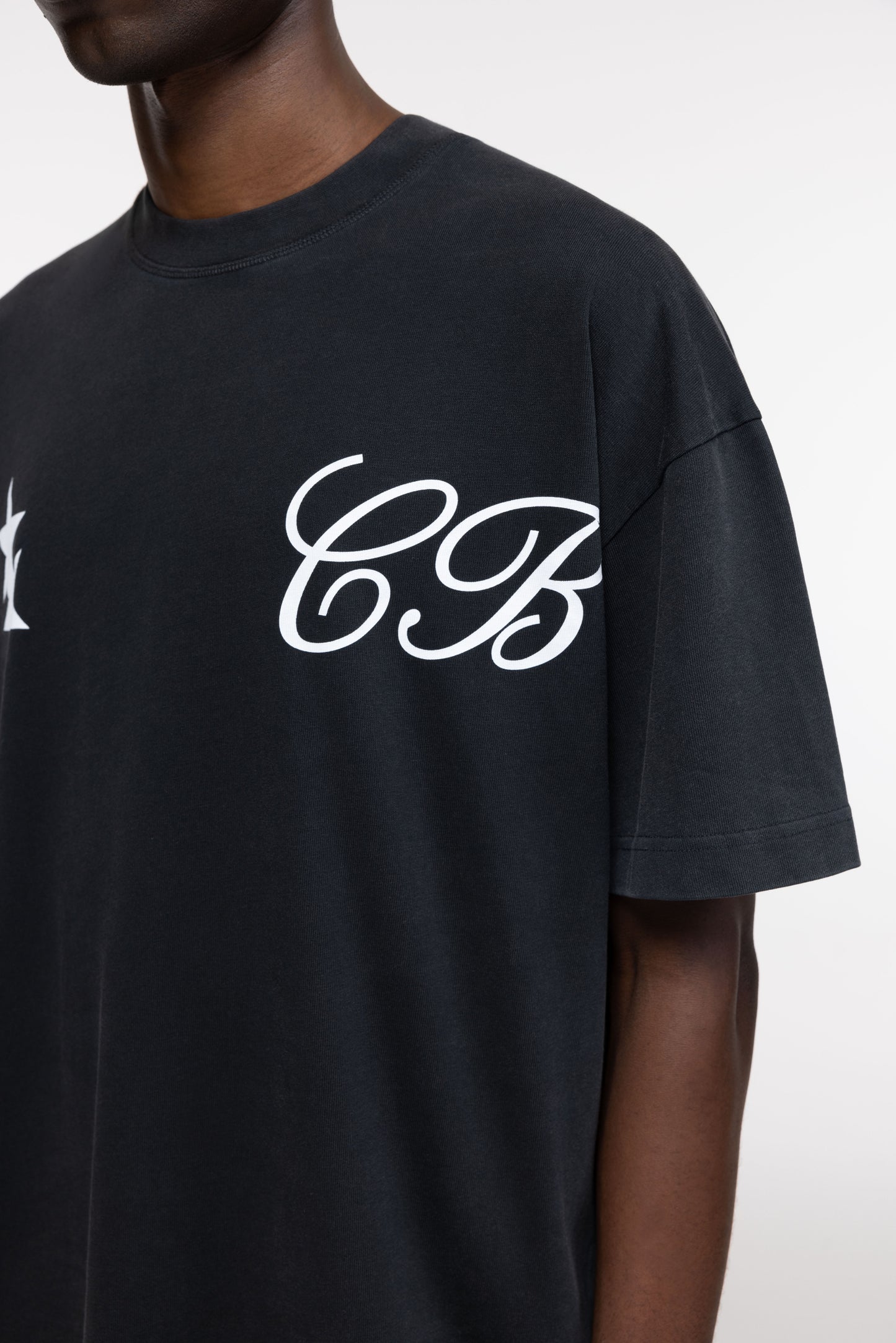 Cole Buxton | Cursive Two Stars T-Shirt | Mens | Vintage Black