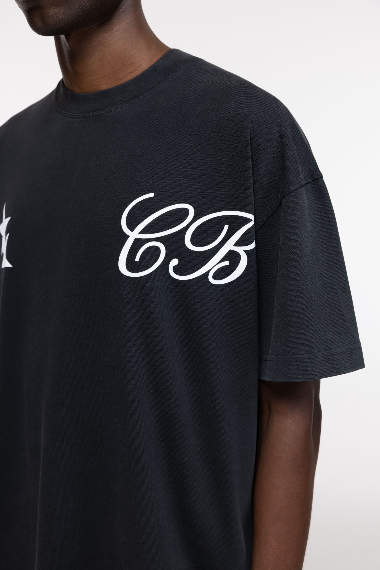 Cole Buxton | Cursive Two Stars T-Shirt | Mens | Vintage Black