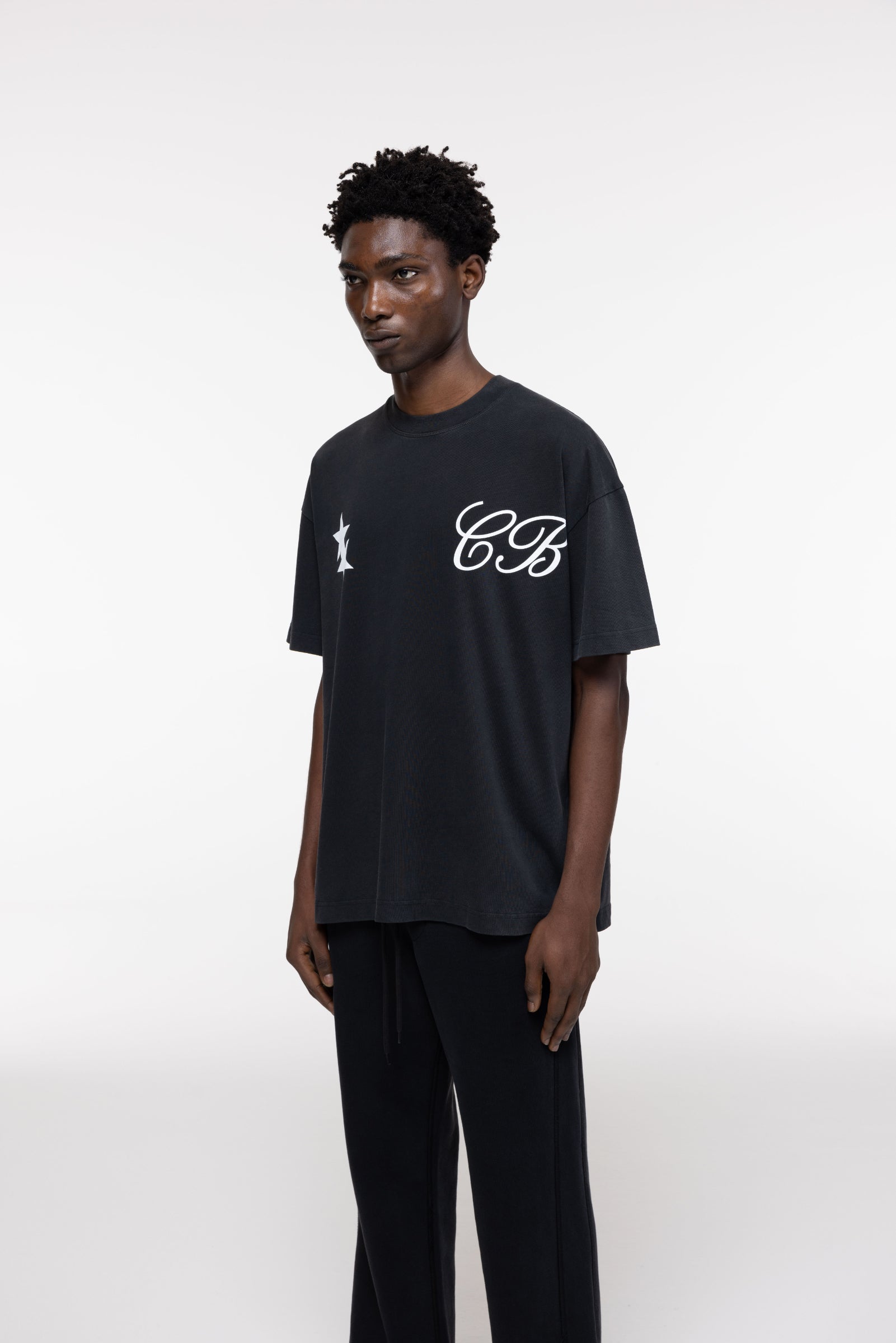 Cole Buxton | Cursive Two Stars T-Shirt | Mens | Vintage Black
