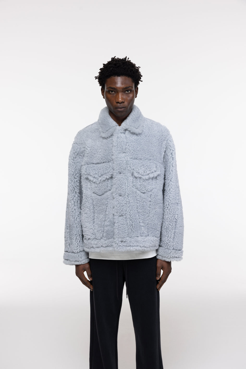 Cole Buxton | Shearling Trucker Jacket | Mens | Grey