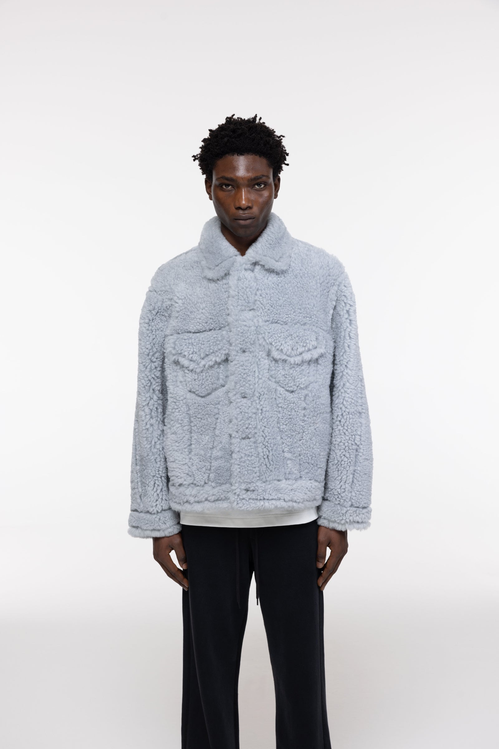 Cole Buxton | Shearling Trucker Jacket | Mens | Grey