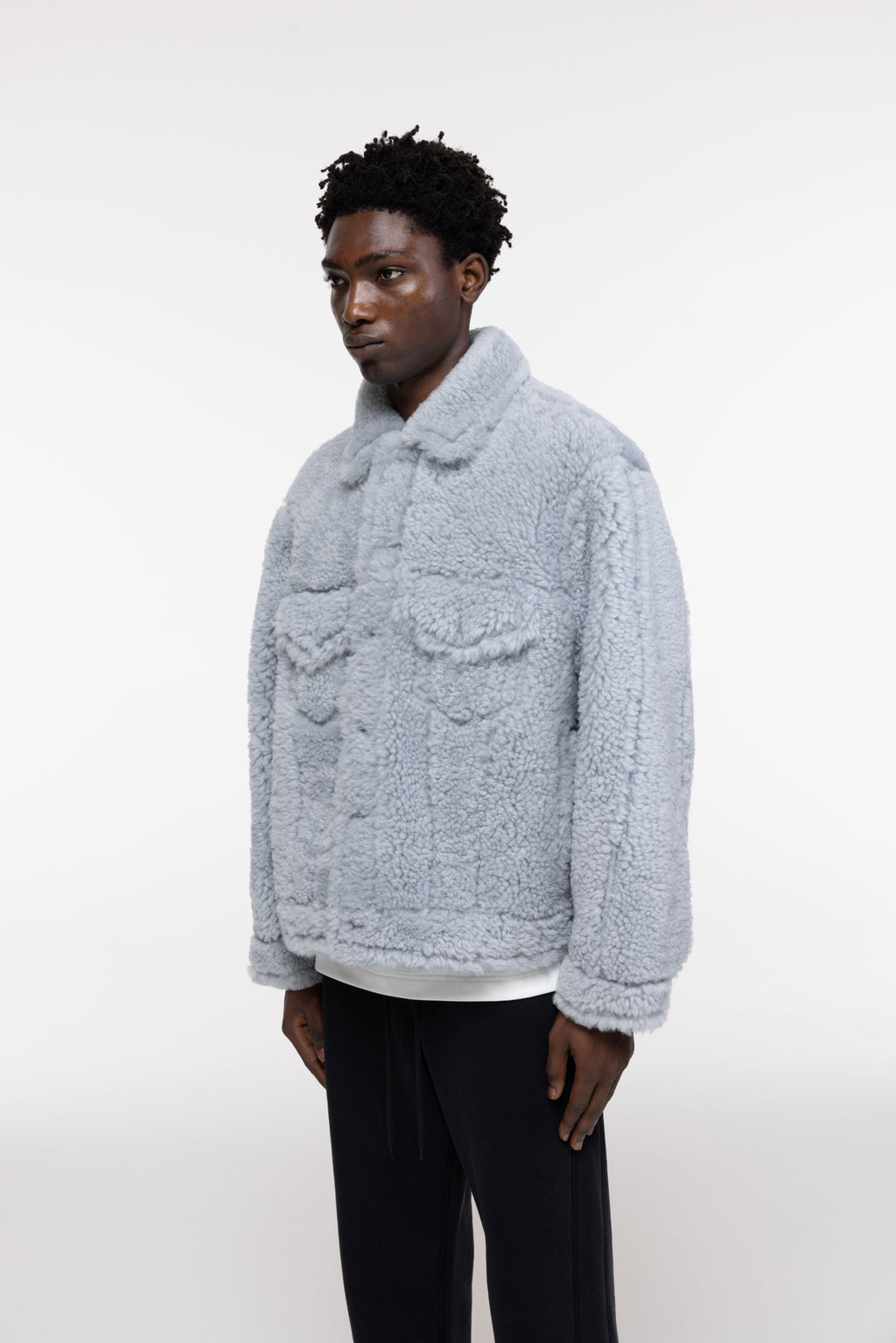 Cole Buxton | Shearling Trucker Jacket | Mens | Grey