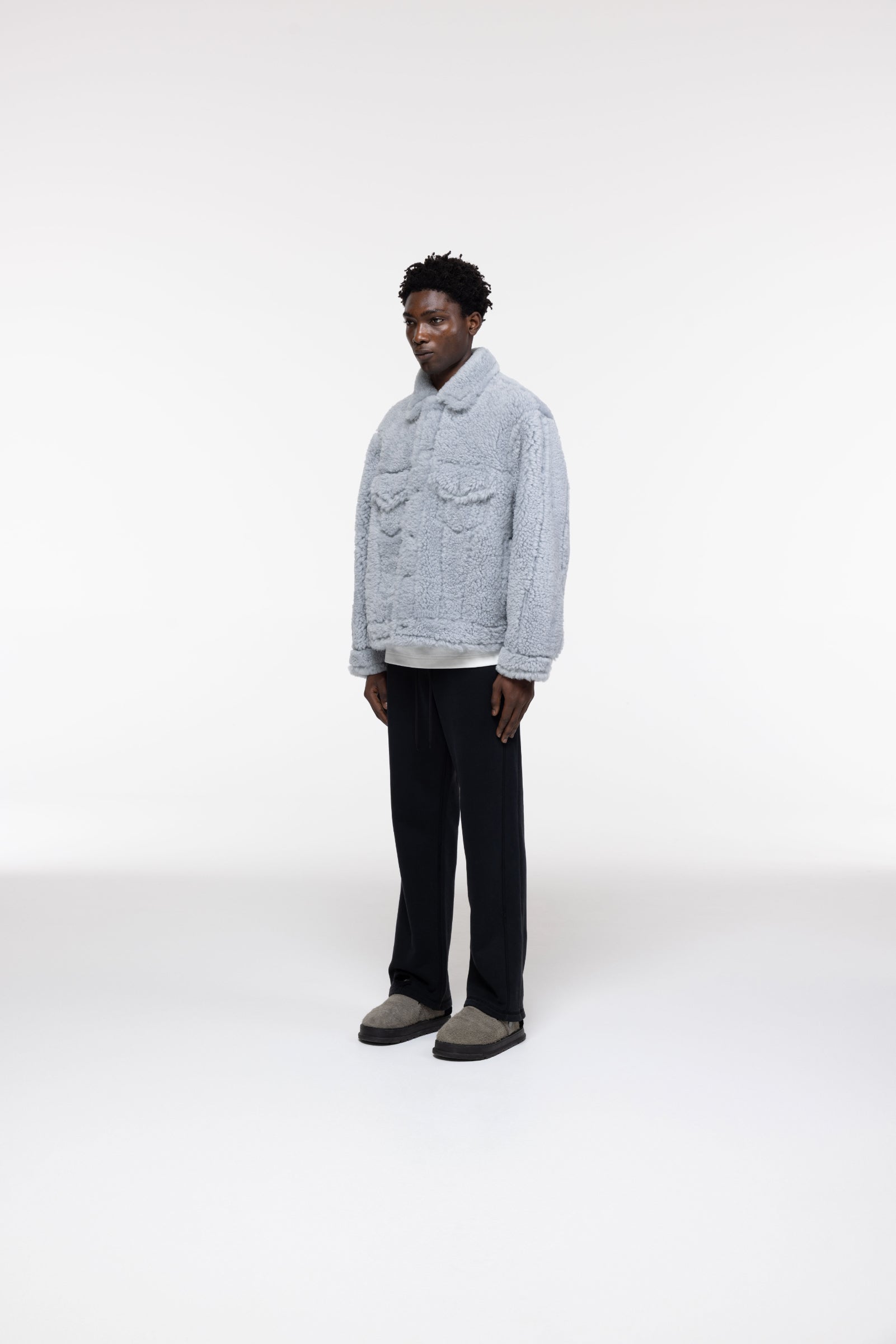 Cole Buxton | Shearling Trucker Jacket | Mens | Grey