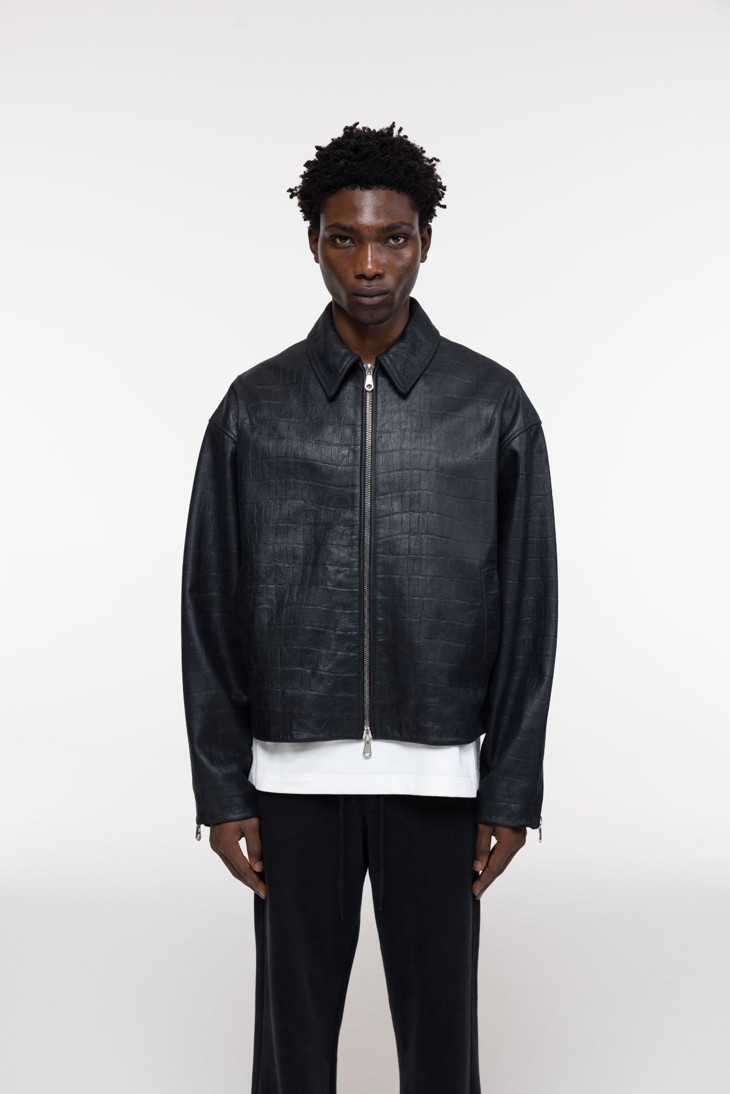 Cole Buxton | Croc Leather Jacket | Mens | Black