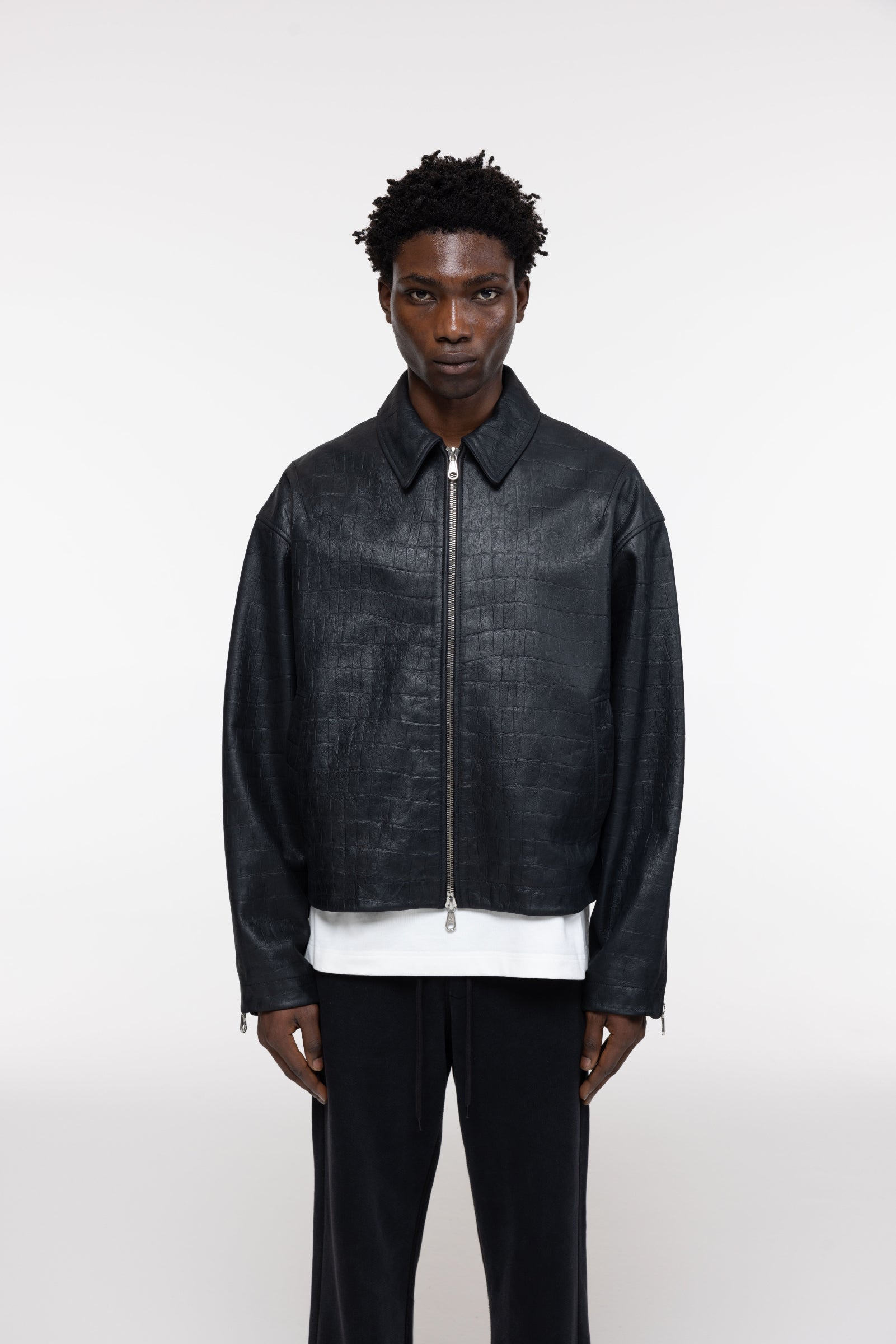 Cole Buxton | Croc Leather Jacket | Mens | Black