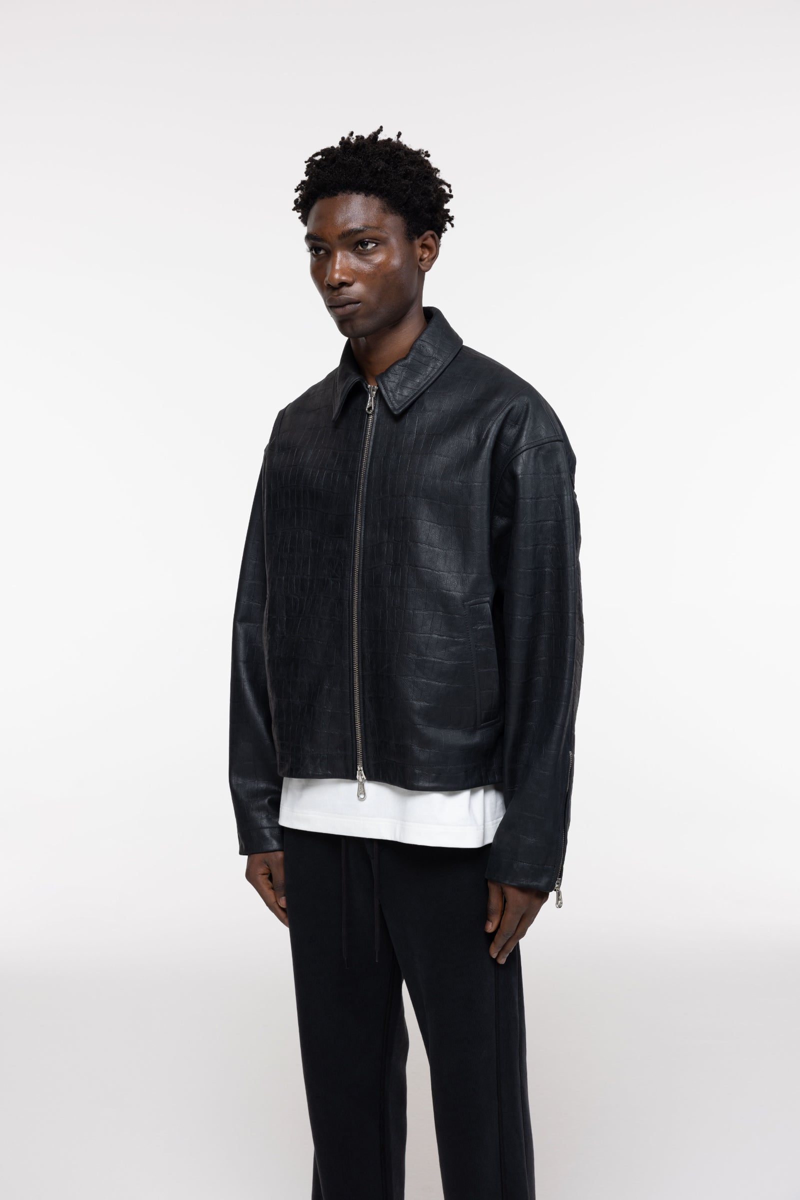 Cole Buxton | Croc Leather Jacket | Mens | Black