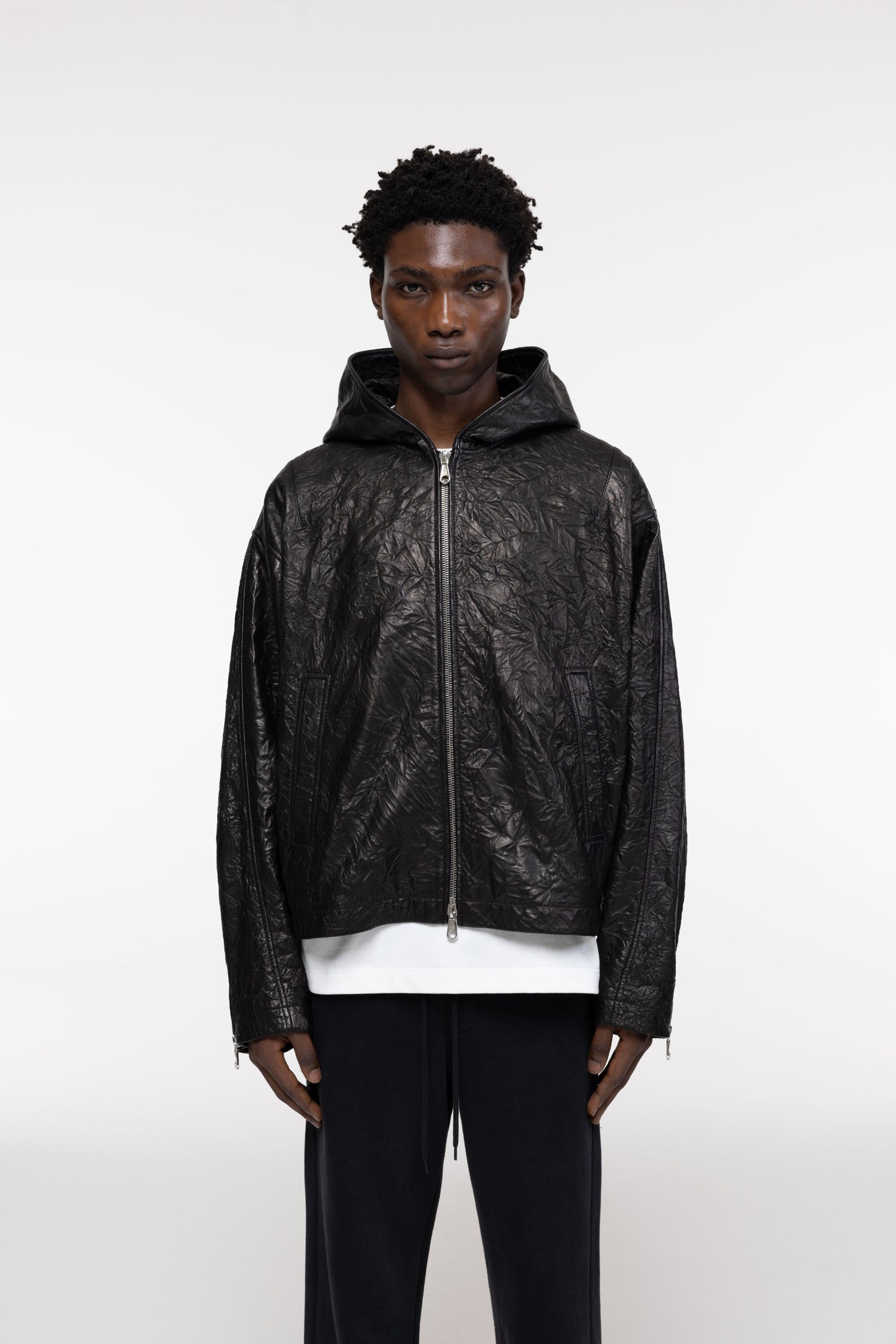 Cole Buxton | Crunch Zipped Leather Jacket | Mens | Black